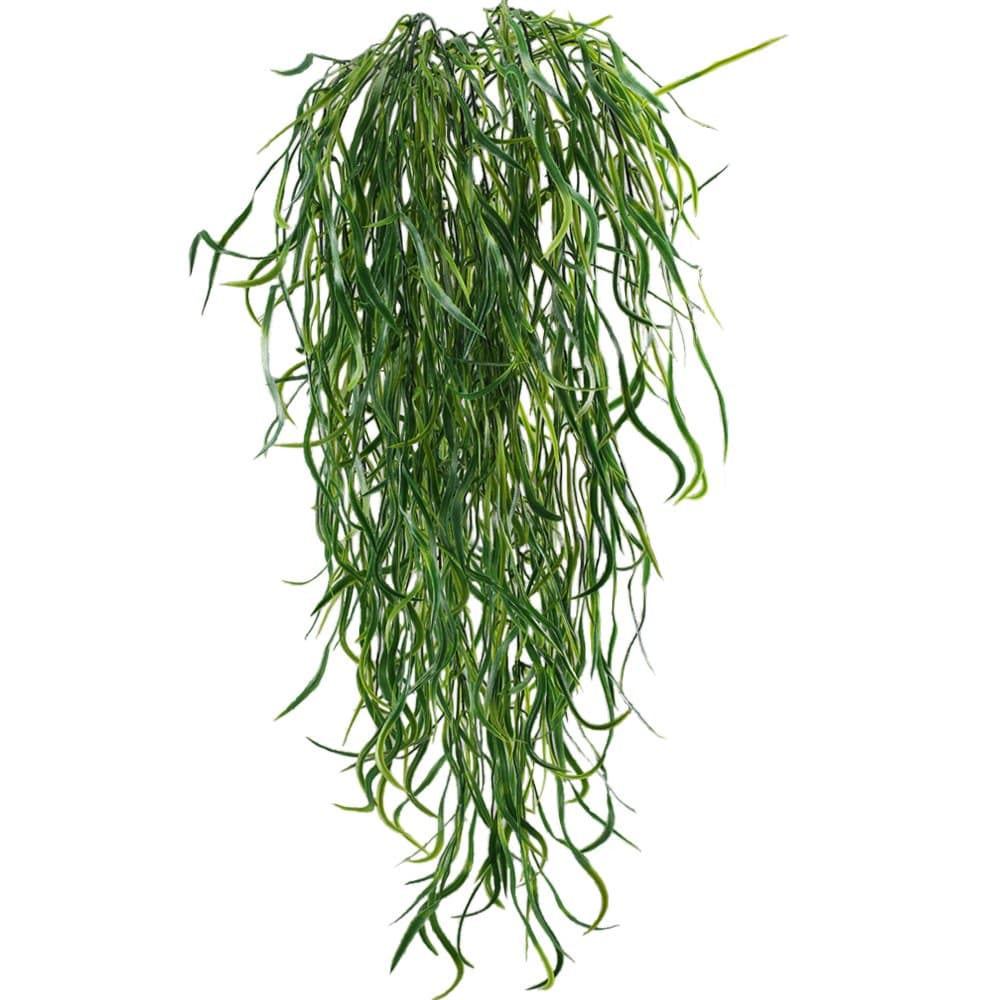 HOGADO Artificial Curly Willow 2pcs Fake Plastic Hanging Greenery Plants Faux Weeping Willow Branches Decor for Home Office Wall Farmhouse Outdside Hanging Basket