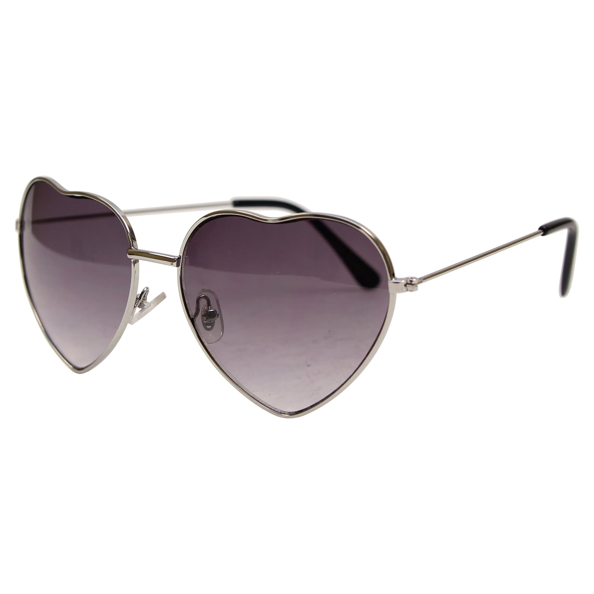 Metal Frame Heart Shaped Sunglasses (Silver / Smoke)