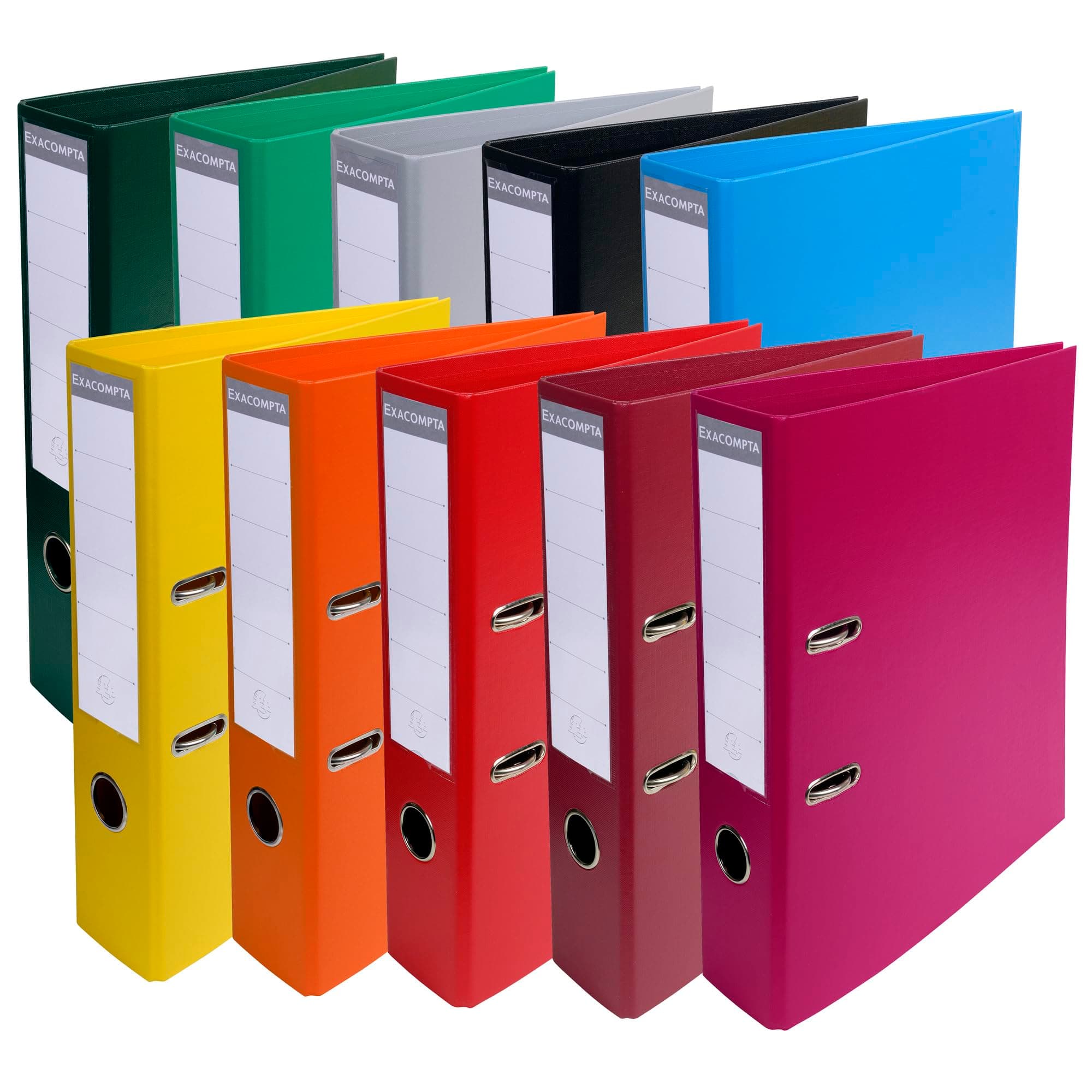 Exacompta - Ref 53074E - Prem'Touch PVC Lever Arch File - 320 x 290mm in Size, 2 Rings, Can Hold A4 Documents, 70mm Spine, 75mm Rings, FSC-Certified - Assorted Vivid Colours (Pack of 10)