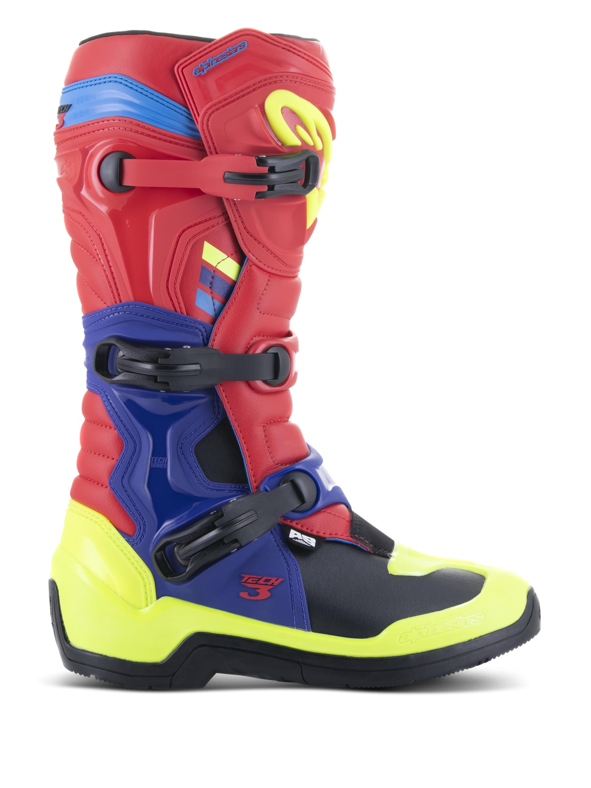 Alpinestars Adult Tech 3 Motocross Boot, 9, Bright Red/Dark Blue/Yellow Fluo