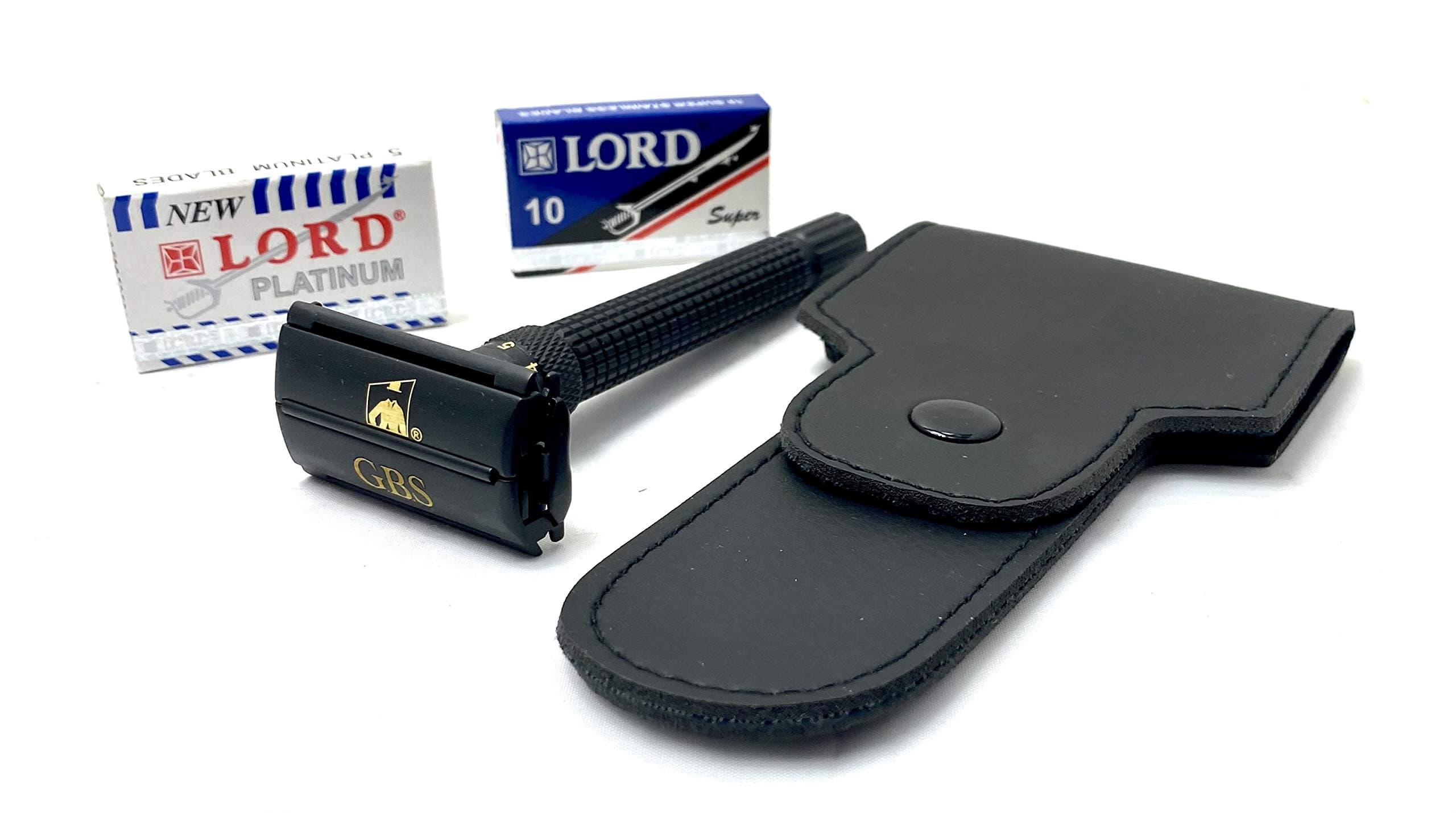 G.B.SDouble Edge Shaving Razor Short Rubber Coated Handle With Leather Protective Travel Case & 20 blades Double Edge Safety Razor Long Lasting Skin Friendly