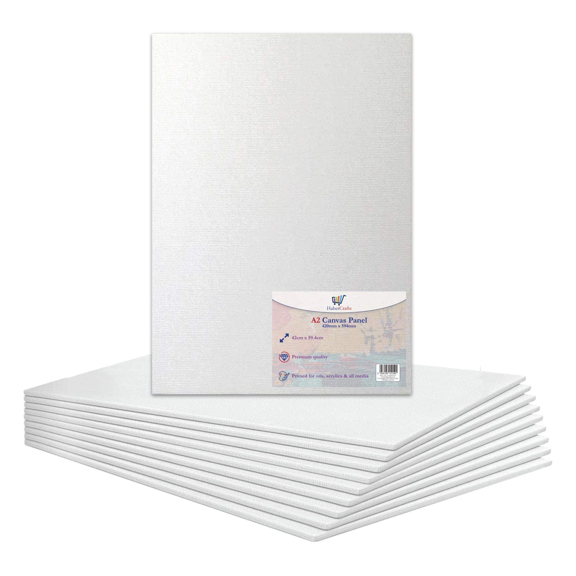 A2 Canvas Panel Stretched Blank Canvas Board Primed Artist Boards 100% Cotton For Oil Paint Acrylic Painting Mixed Media Acid Free White Canvases Art Painting Panel (A2 Size - 420 x 594mm - 10 Boards)