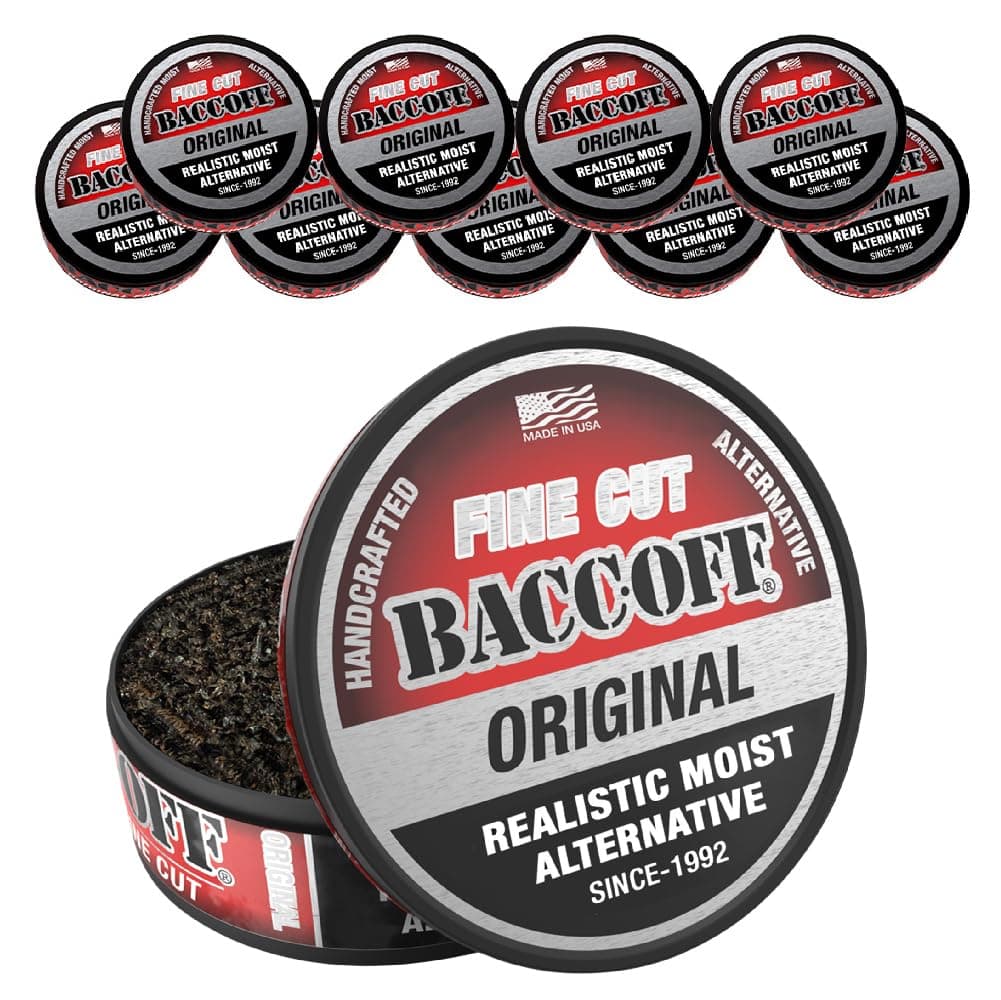 - 10 Cans, BaccOff Original Fine Cut, Black Tea Base with Bold, Smoky Flavors
