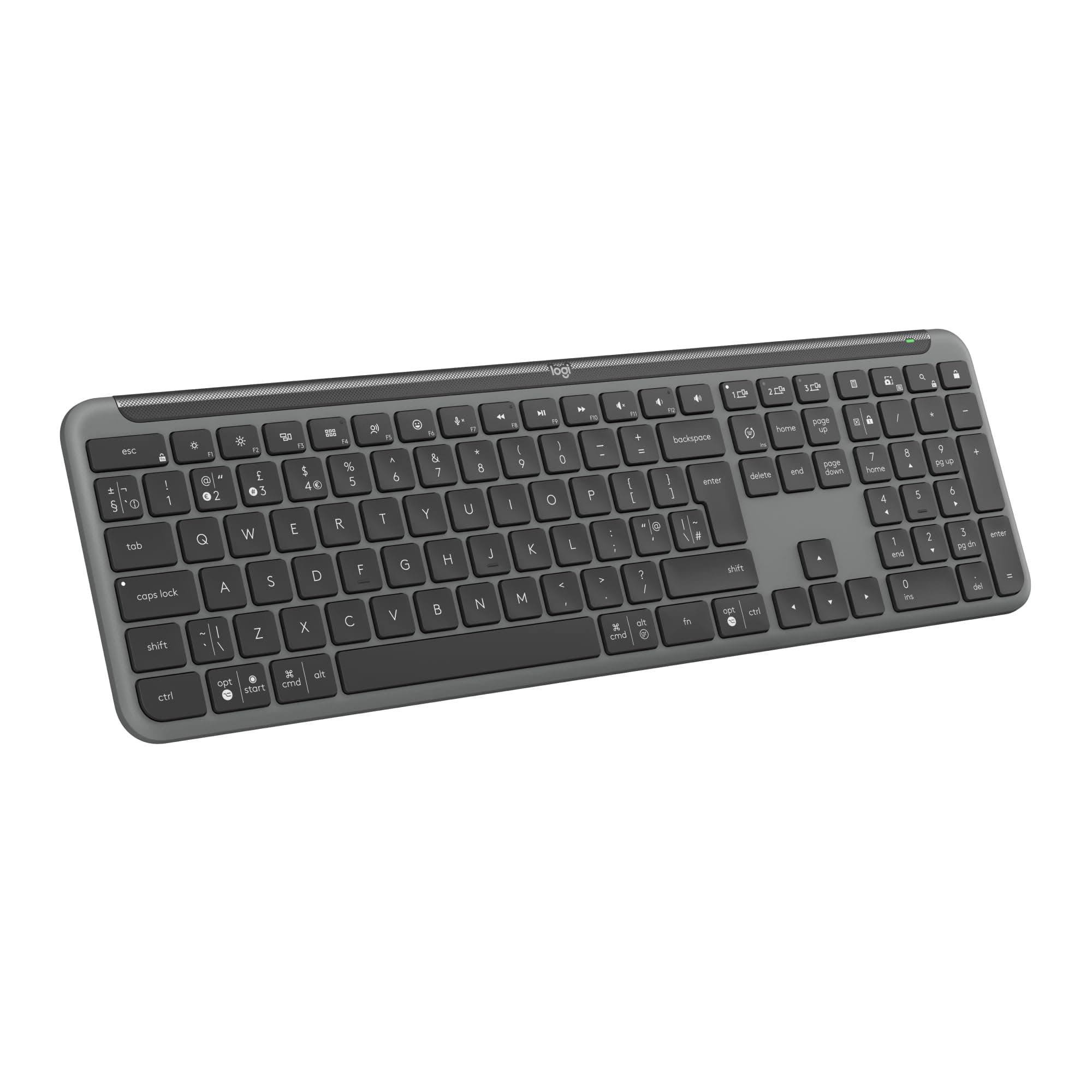 Signature Slim K950 Wireless Keyboard, Sleek Design, Switch Typing Between Devices, Quiet Typing, Bluetooth, Multi-OS, Windows, Mac, Chrome, QWERTY UK Layout, Graphite