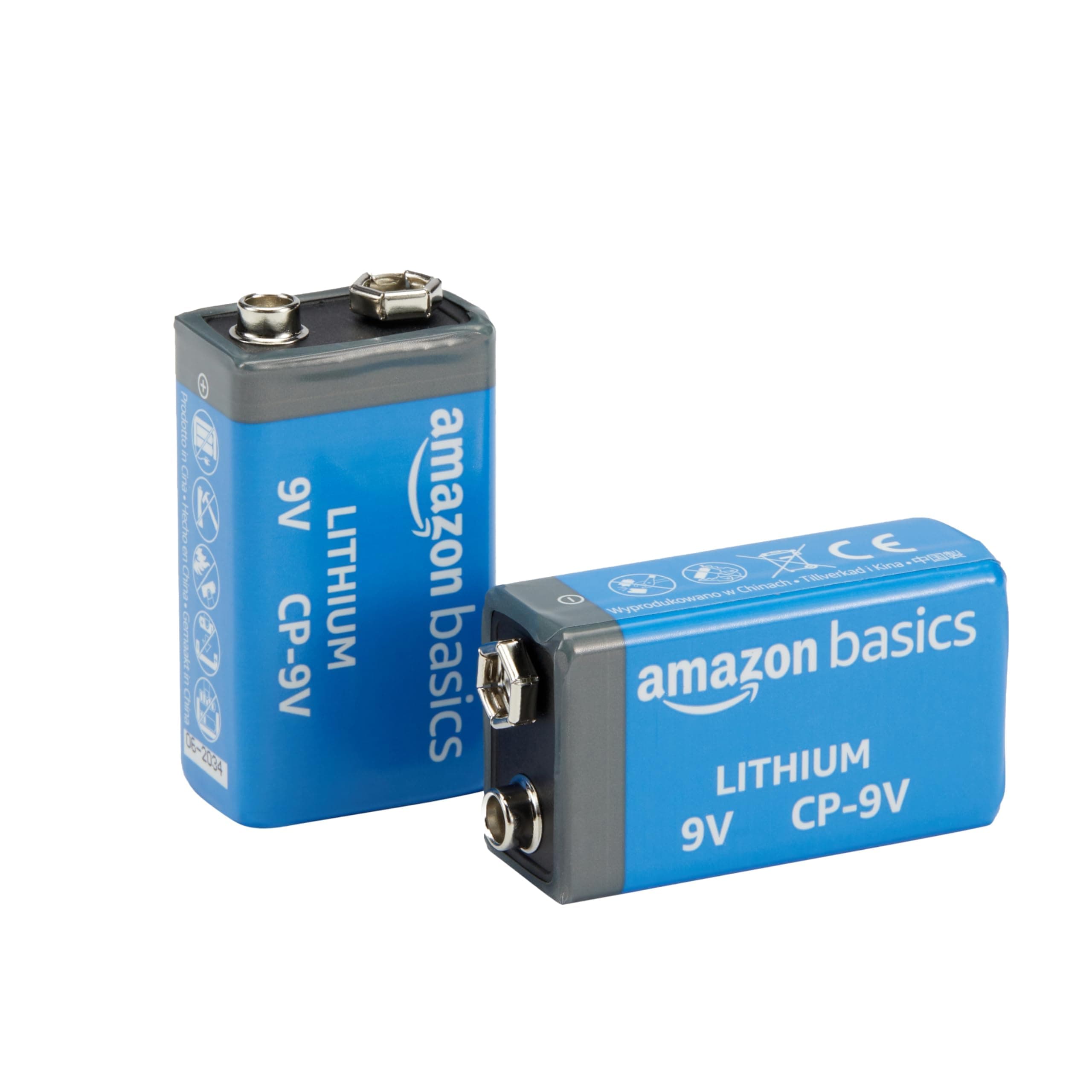 Amazon Basics 2-Pack 9 Volt High-Performance Lithium Batteries, 10-Year Shelf Life, Long Lasting Power