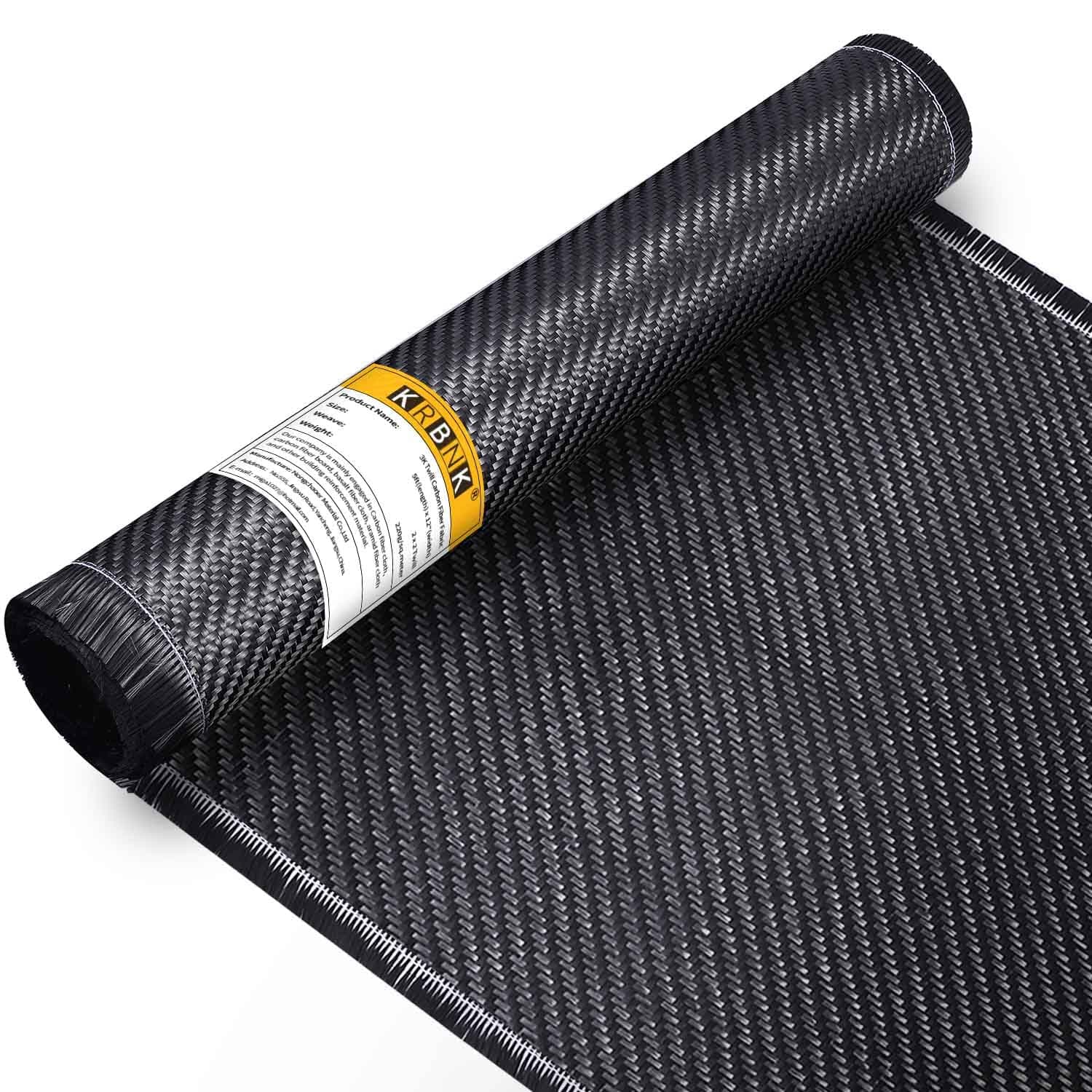 10ft x 12" Carbon Fiber Cloth Roll, 3K/220g Carbon Fabric, 2x2 Twill Weave Carbon Fiber Sheets Raw Material, Repair Kit for DIY Repair Cars Furniture