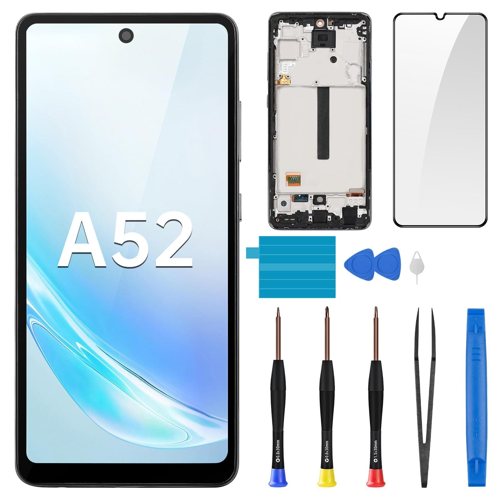 for Samsung Galaxy A52 4G 5G Screen Replacement with Frame - LCD Display Touch Digitizer Full Assembly Fix Glass with Repair Tools Kit SM-A525U A526U