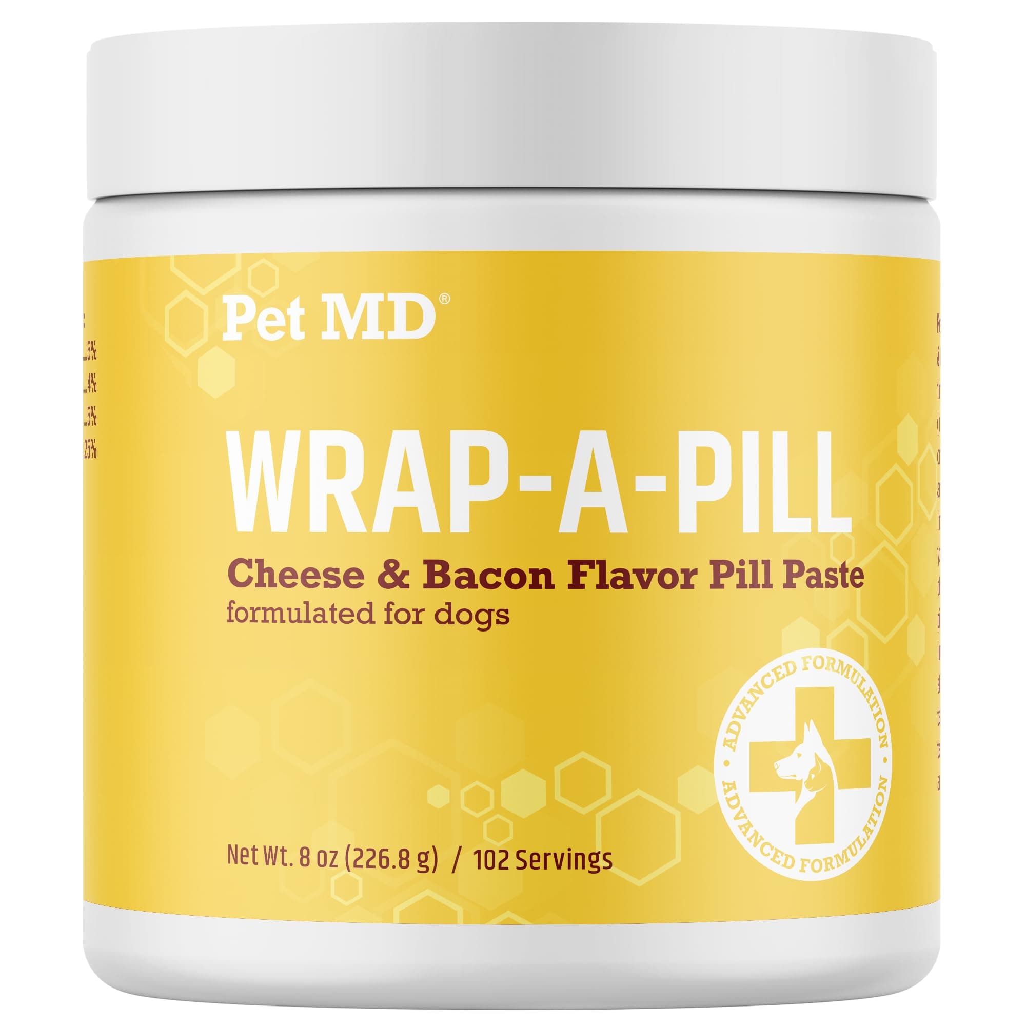 Pet MD Wrap A Pill Cheese & Bacon Flavor Pill Paste for Dogs - Make a Pocket or Pouch to Hide Pills & Medication - 8 oz