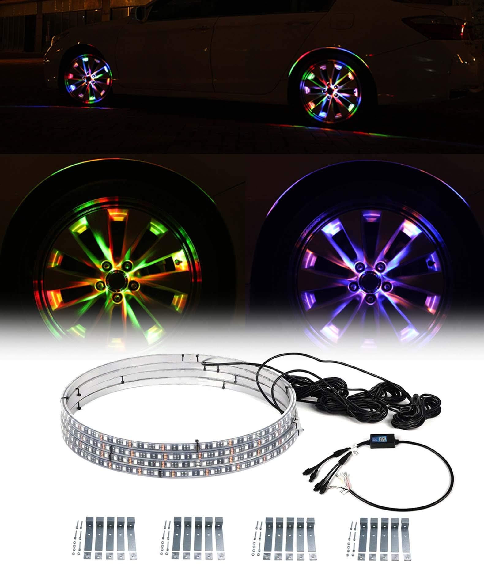 Exerock 4pc 15.5" 12V Waterproof LED Illuminated Wheel Ring Light Kit w/Turn Signal Function