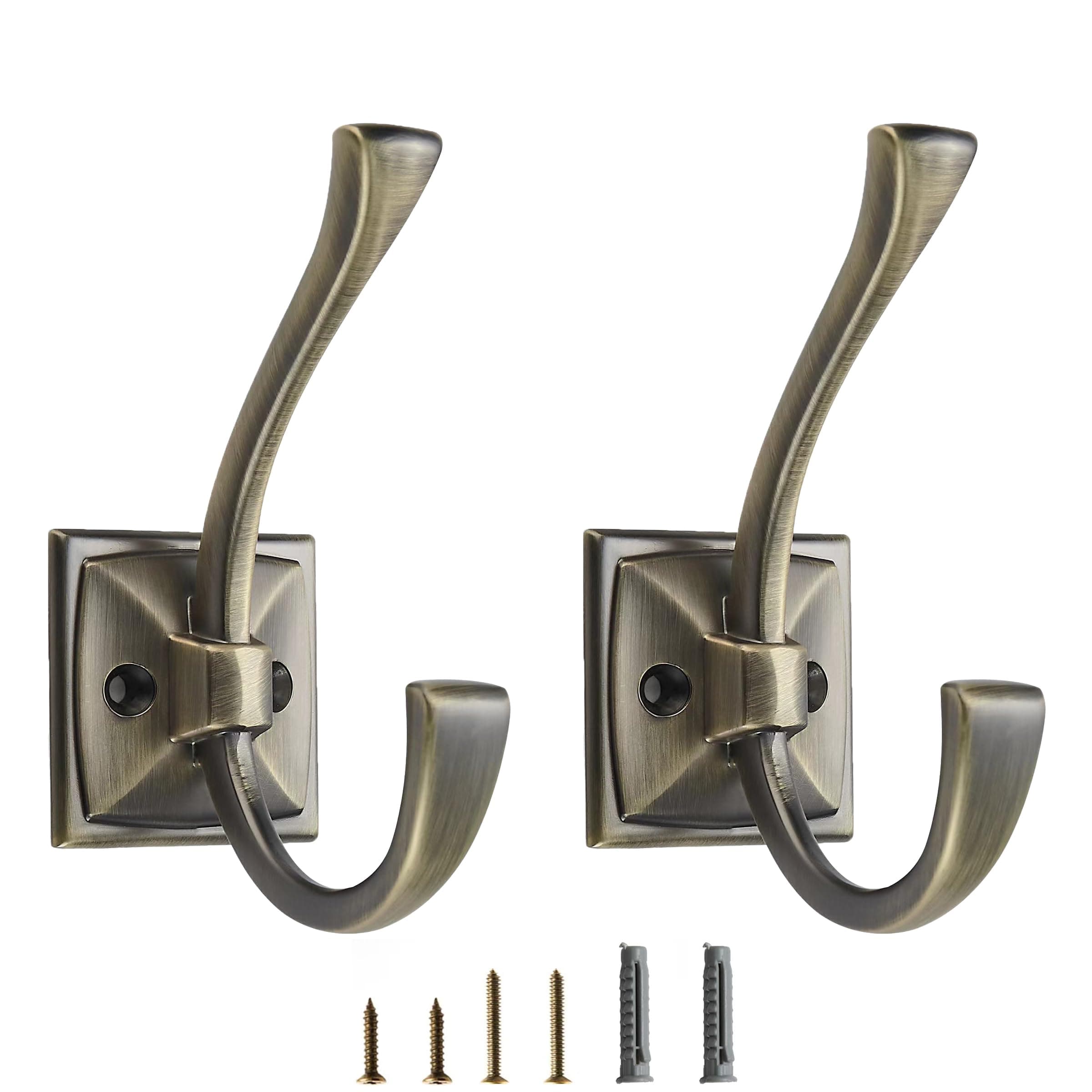 5 Pack Decorative Heavy Duty Towel Hooks for Hanging Robe Double Brushed Antique Brass Coat Hooks Wall Mounted with Screws for Key, Towel, Bags, Cup, Hat