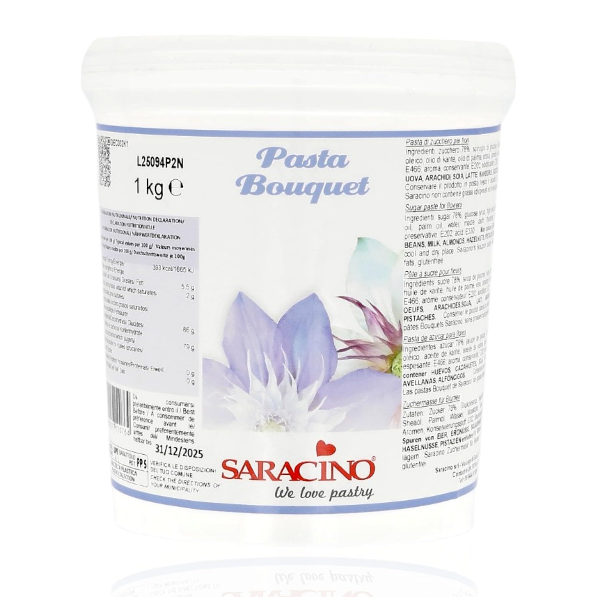 Saracino Sugar Paste Bouquet Modelling Paste for Sugar Flowers Gluten Free 1 KG Made in Italy