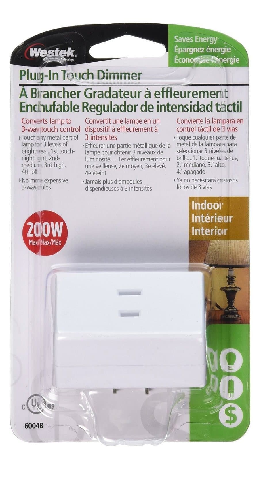 Westek 6004B 200W 3-Level Touch Lamp Plug-in Dimmer, White (5)