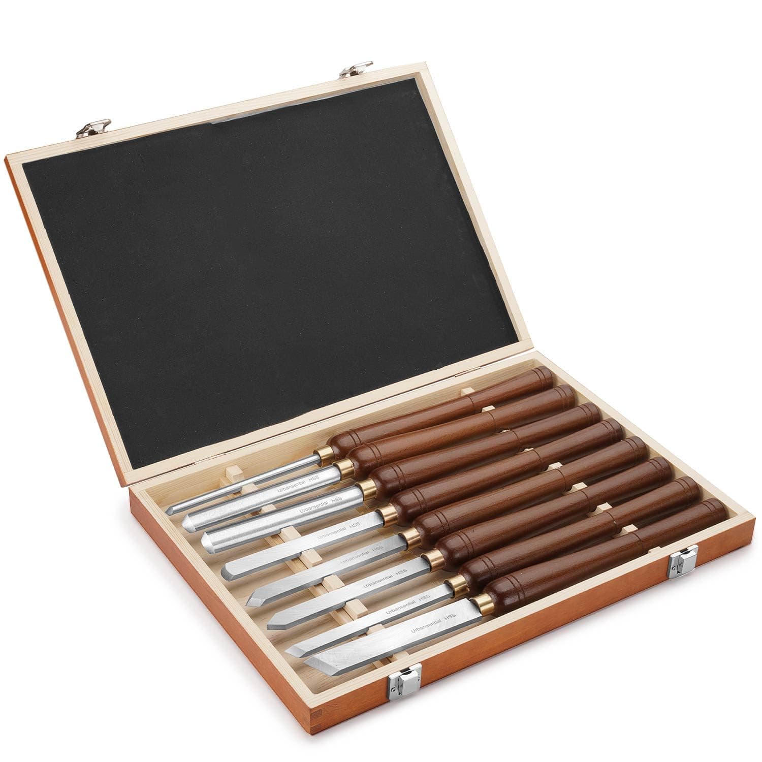 Woodworking 8-Piece HSS Wood Turning Tools Lathe Chisel Set, with Wooden Box (Pro Size 001)