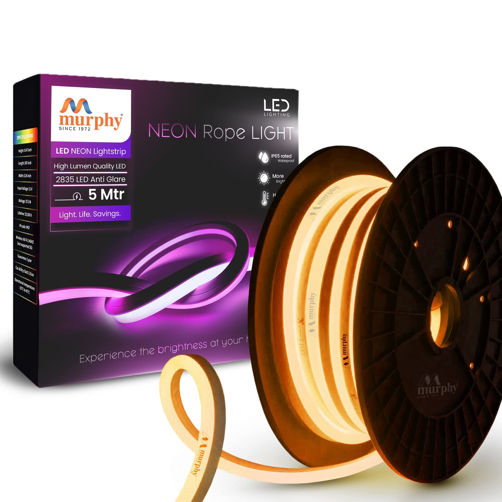 Murphy 12V DC LED Neon Light, Slim Pipe Neon Rope Light Waterproof Indoor Outdoor Decoration Light Flexible Light with Adaptor (Warm White, 5 Meter)