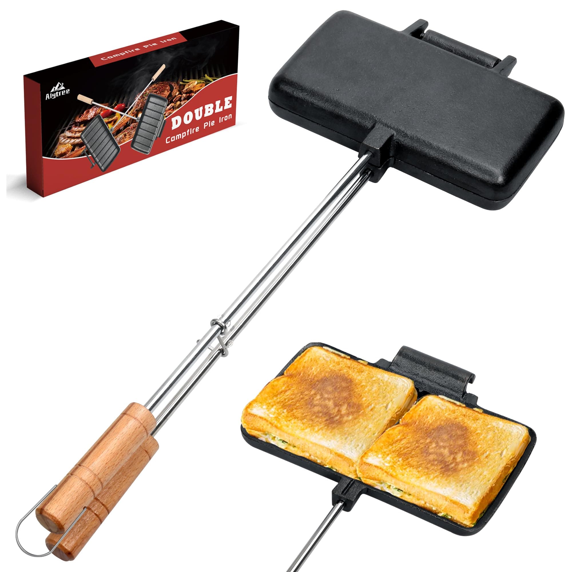 Double Pie Irons for Camping Cast Iron, Portable Mountain Campfire Pie Maker, Cast Iron Campfire Pudgy Maker, Sandwich Press for Camping