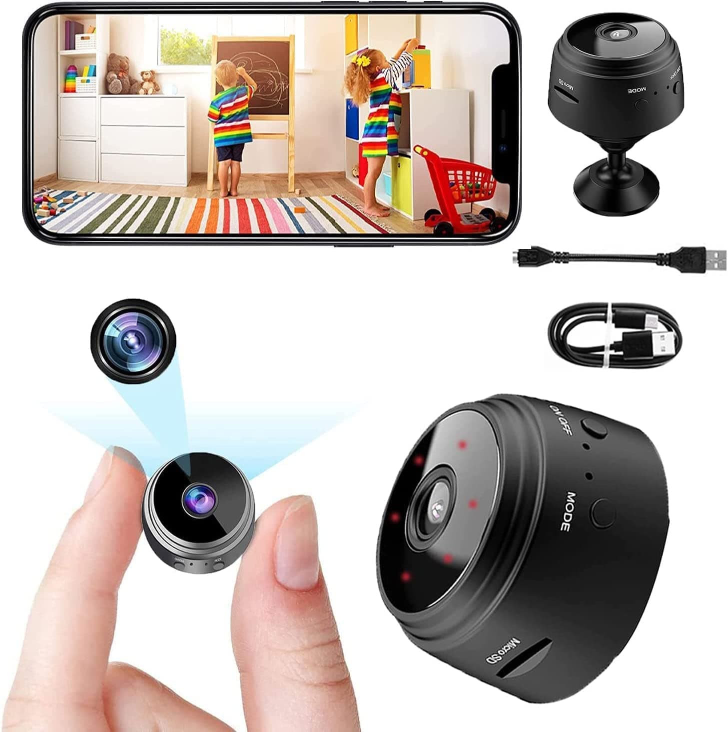 2023 Mini Spy Hidden Cameras Magnetic WiFi Camera Wireless Compact Home Surveillance Camera Portable Reshline Camera with Night Vision and Motion Detection for Office and Home Indoor Outdoor