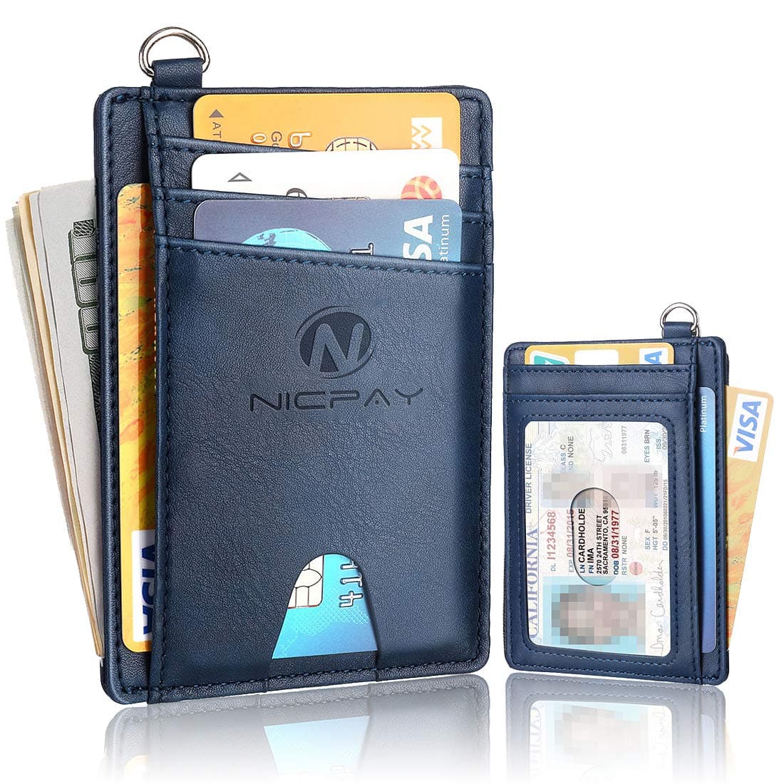 Slim Minimalist Front Pocket RFID Blocking Wallets, Credit Card Holder for Men Women with D-Shackle
