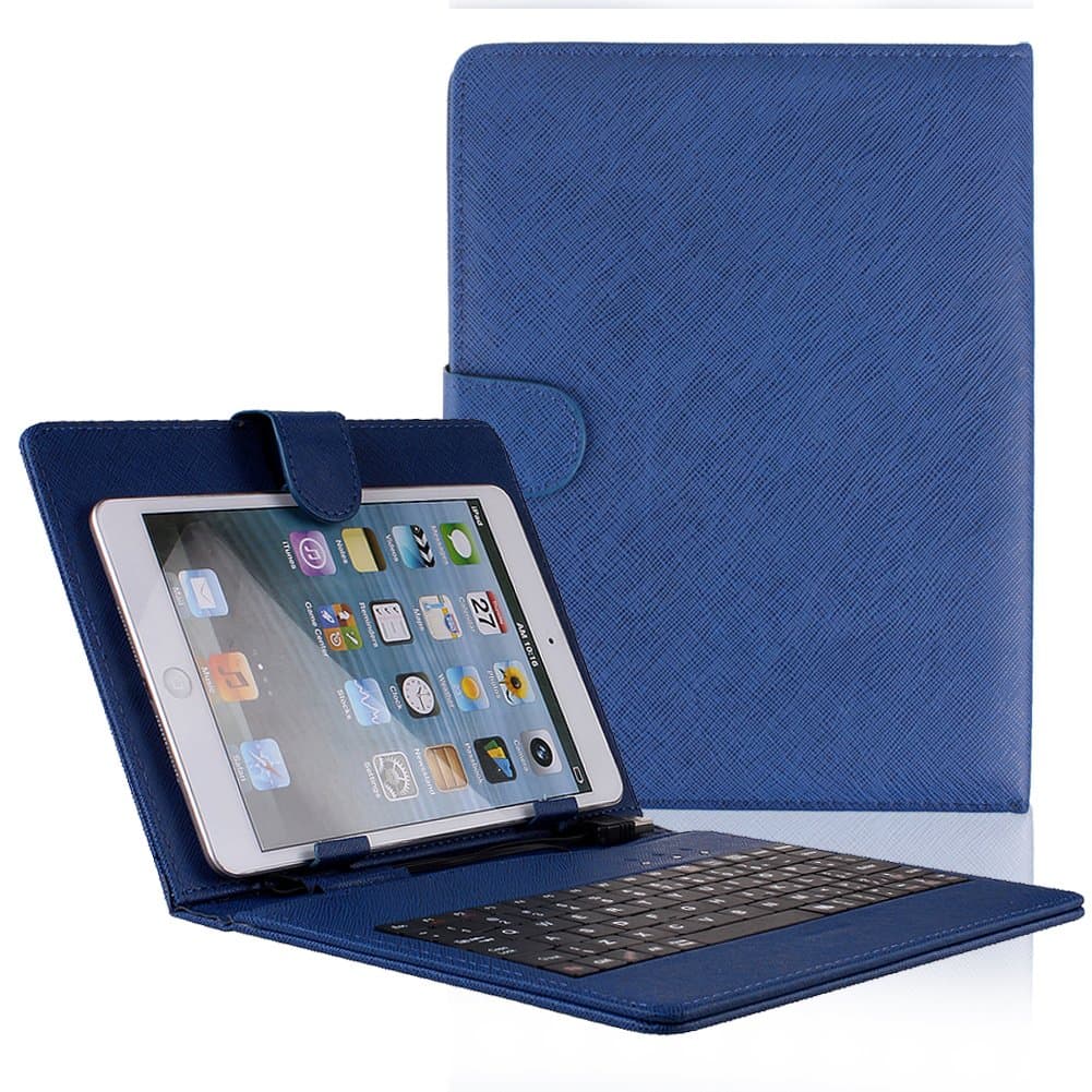 Ushoppingcart Leather Textured Folio Case with USB Keyboard for Nextbook 8 & Premium 8 SE Bundle with Stylus - Dark Blue