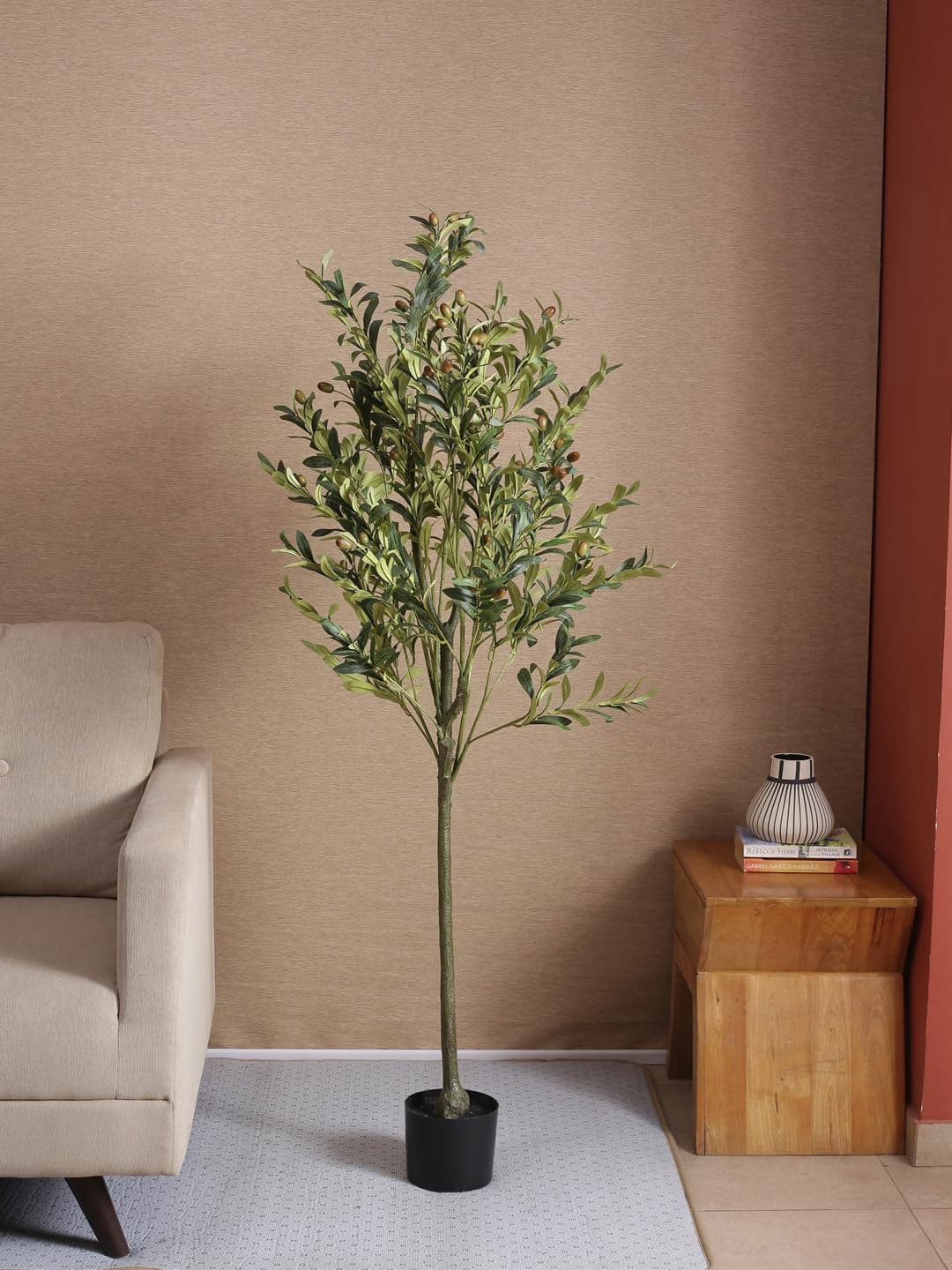 Artificial Olive Tree 5FT Fake Olive Silk Tree Large Faux Plants Indoor Tall Olive Branch and Fruits with Potted for Home Office Living Room Décor