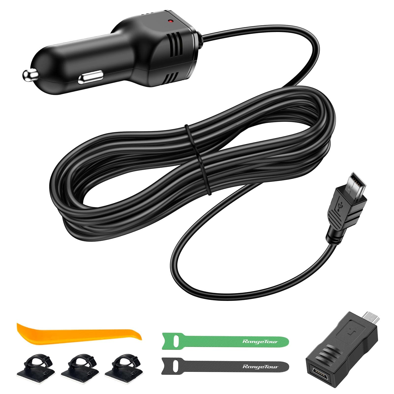 Dash Camera Car Charger, Mini USB and Micro USB Interfaces, Driving Recorders Power Cord Universal Car Adapter Power Cord 3.5m/11.5ft 12V/24V to DC5V 2A(I Interface)