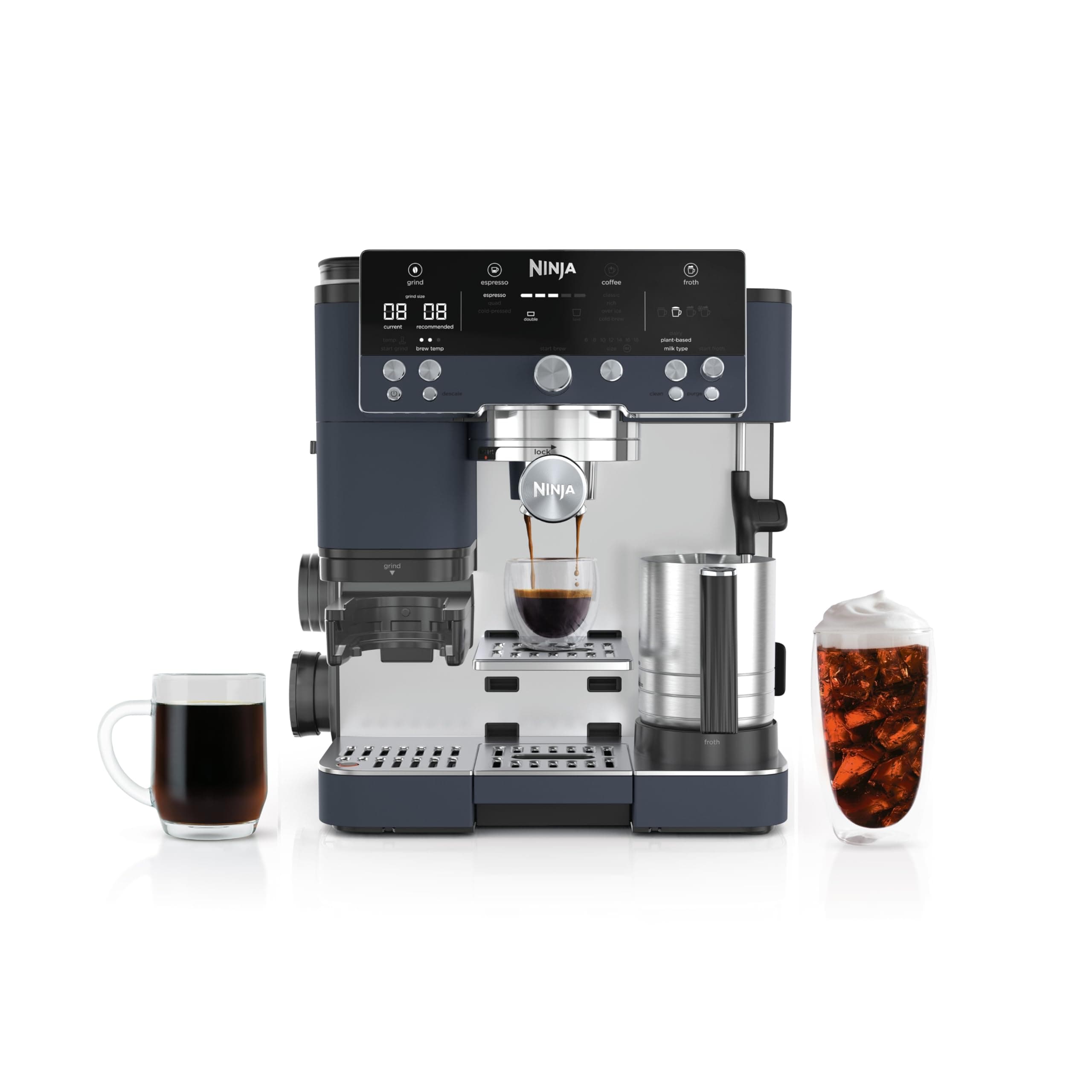 Ninja Luxe Café Premier 3-in-1 Espresso Machine, Drip Coffee, & Rapid Cold Brew | Built-in Coffee Grinder, Hands-Free Milk Frother, Assisted Tamper for Cappuccinos & Lattes | Cyberspace | ES601CY