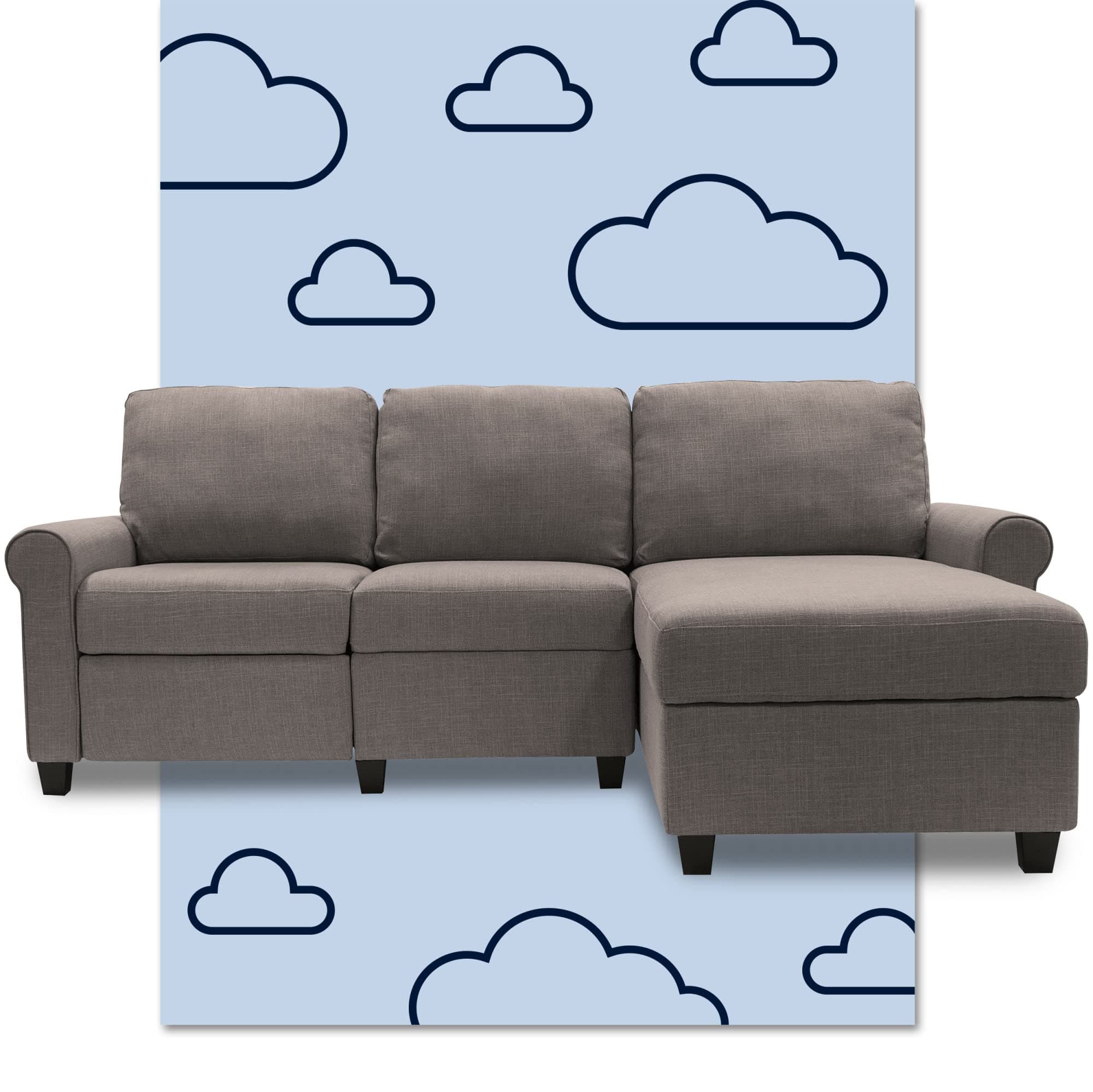 Copenhagen Reclining Sectional Sofa, Small Couch with Built-In Storage, Low-Maintenance & Family-Friendly Fabric, Right Storage Chaise, Gray
