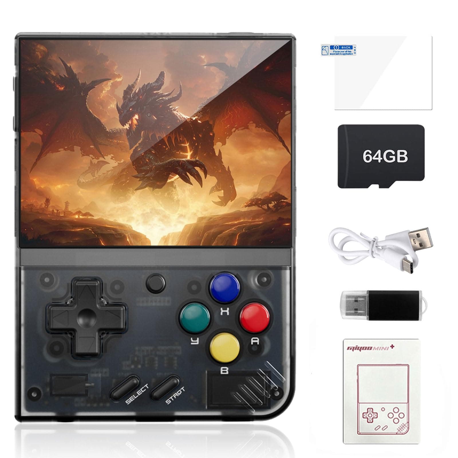 WESICH Miyoo Mini Plus Retro Game Console,3.5 Inch IPS Classic System Retro Video Games Consoles,with 64G TF Card and Wireless Networt Handheld Console Casual Game Console(Black)