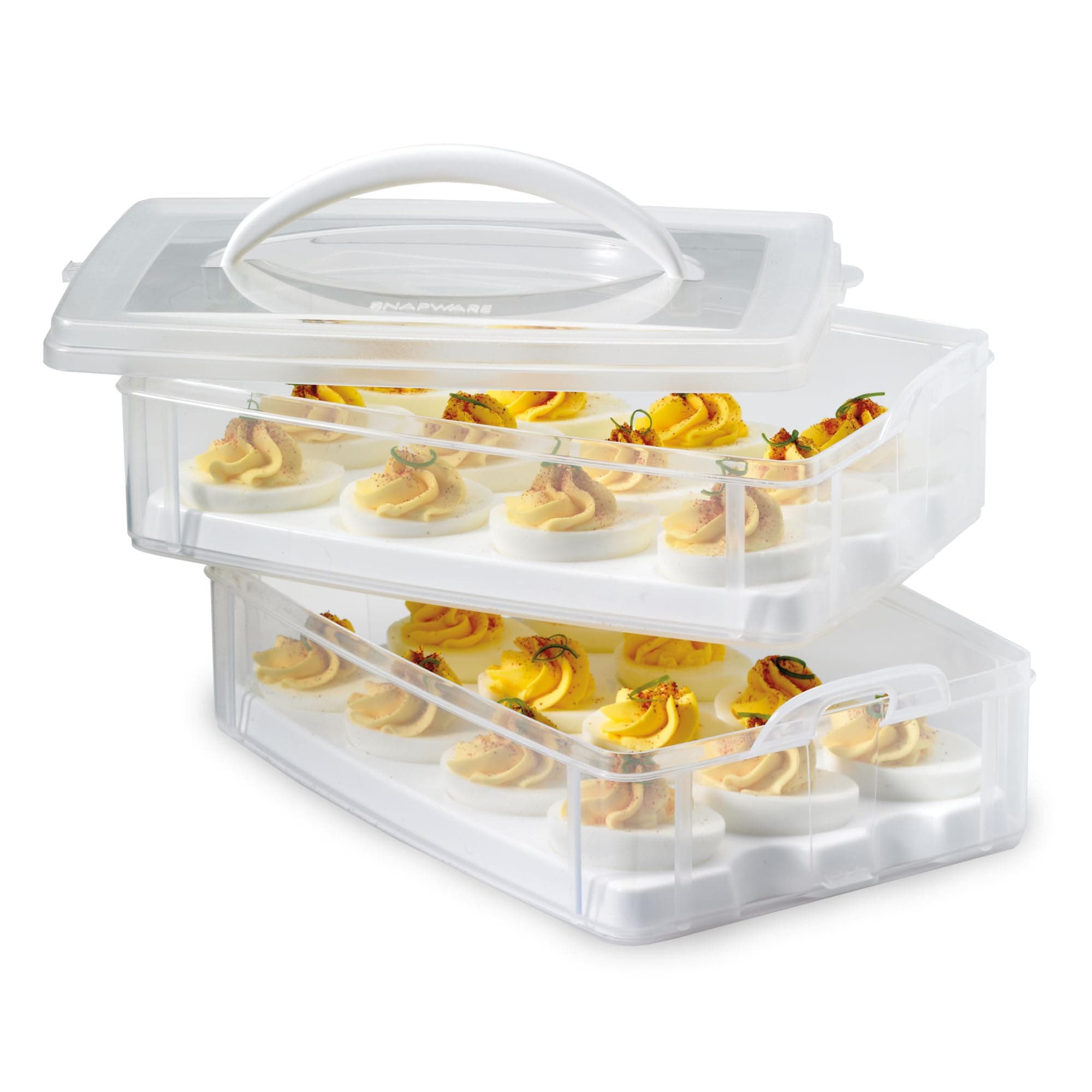 Snapware Snap N Stack 2-Layer Food Storage Container with Egg Holder Trays, Medium, Clear