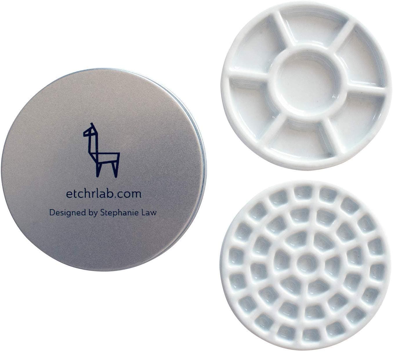 ETCHR Mini Palette 37 Color Well - Compact Ceramic Paint Palette for Watercolor Acrylic Oil and Gouache - Porcelain Palette Watercolor Dish with Airtight Metal Tin - Ideal Travel Palette for Artists