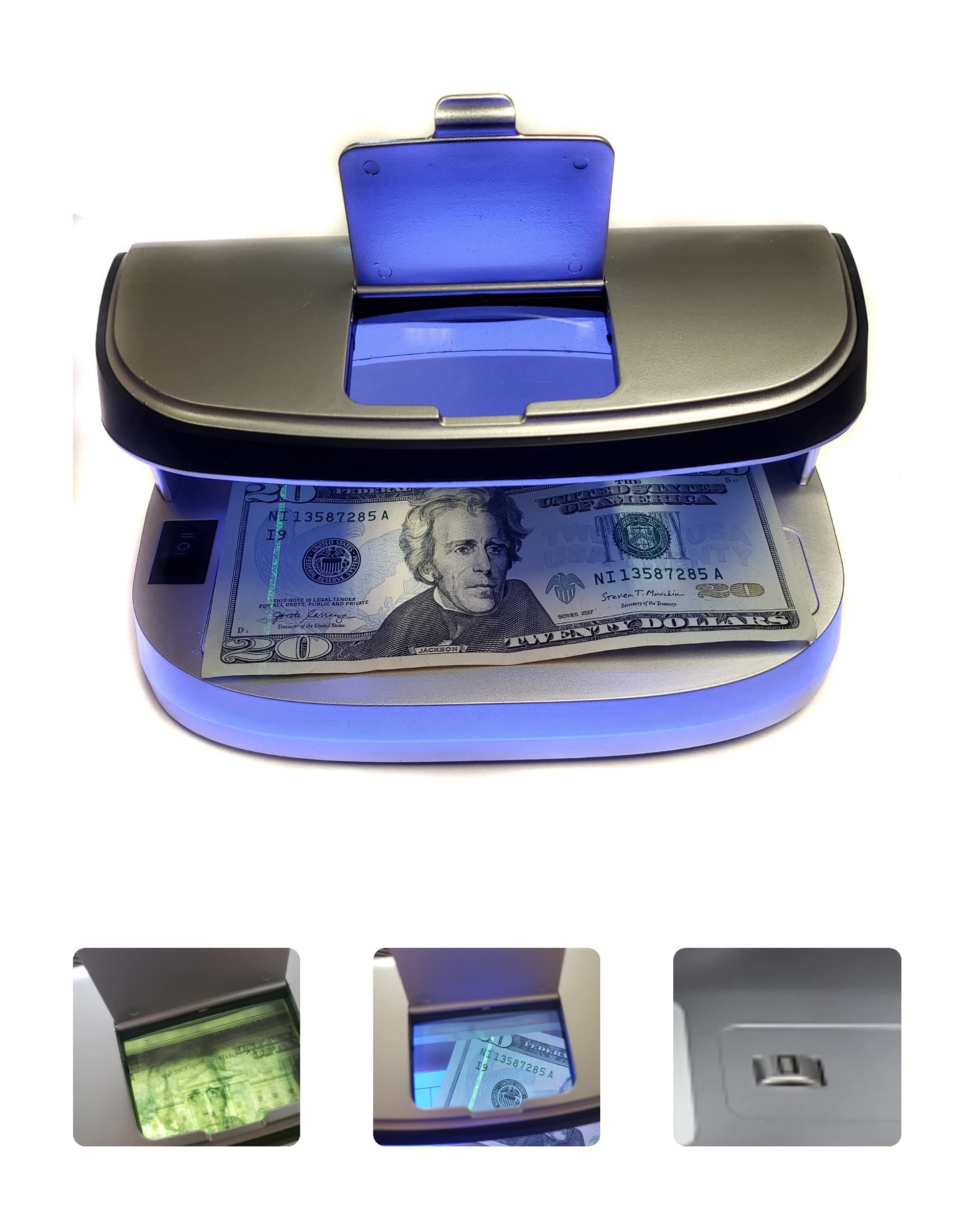 Portable Fake LED MG & UV Counterfeit Bill Money Card Detector USB Magnifier