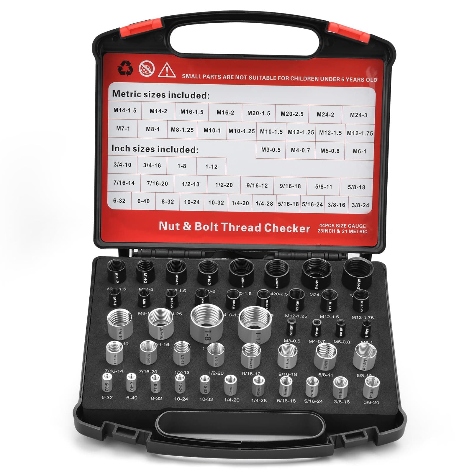 Thread Checker, Nut and Bolt Thread Checker, Bolt Size and Thread Gauge, 44 Individual Bolt and Nut Identifier Gauge (23 Standard & 21 Metric) Especially for Size Check in Tight Spaces