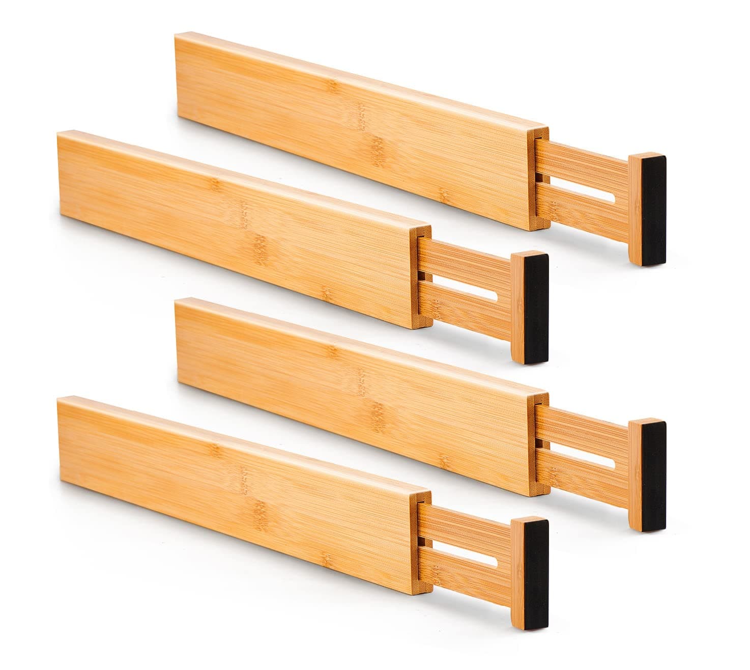 Utoplike Bamboo Drawer Dividers for Kitchen (4 Pack) Adjustable Drawer Organizers Large Spring Loaded Kitchen Bedroom Drawer Baby Desk