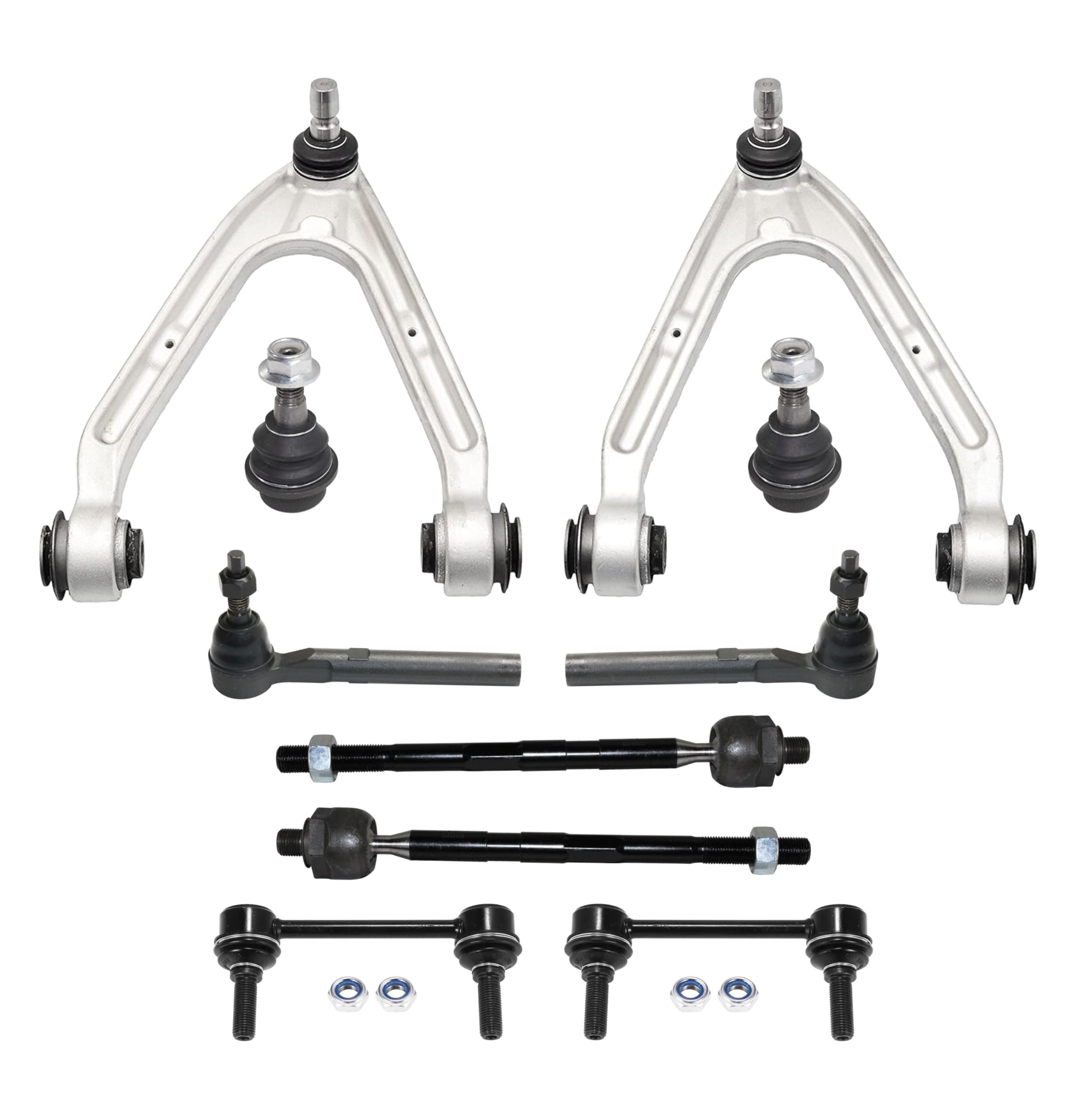 PartsW - 10 Pc Front Upper Control Arms, Lower Ball Joints, Tie Rod Ends Inner Outer, Sway Bar Links, Suspension Kit for Hummer H3, Hummer H3T