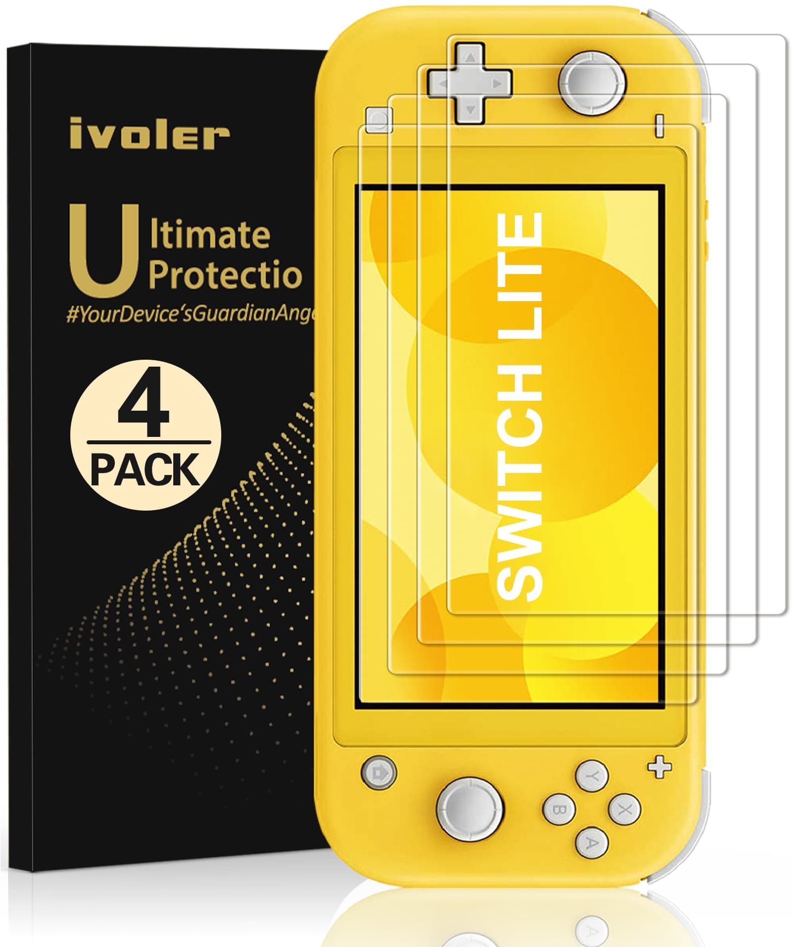 ivoler [4 Pack Screen Protector Tempered Glass for Nintendo Switch Lite, Transparent HD,High Definition,Clear Anti-Scratch with Anti-Fingerprint Bubble-Free Fit Switch Lite 2019
