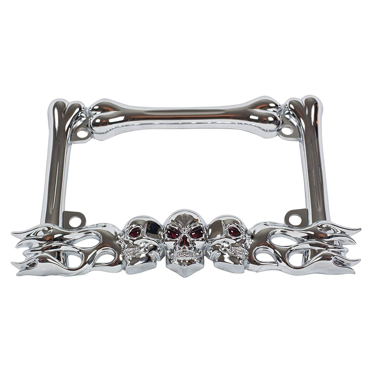 Ekimo Chrome Metal 3-D Skull Flame Bones Motorcycle License Plate Frame (for Motorcycle only)