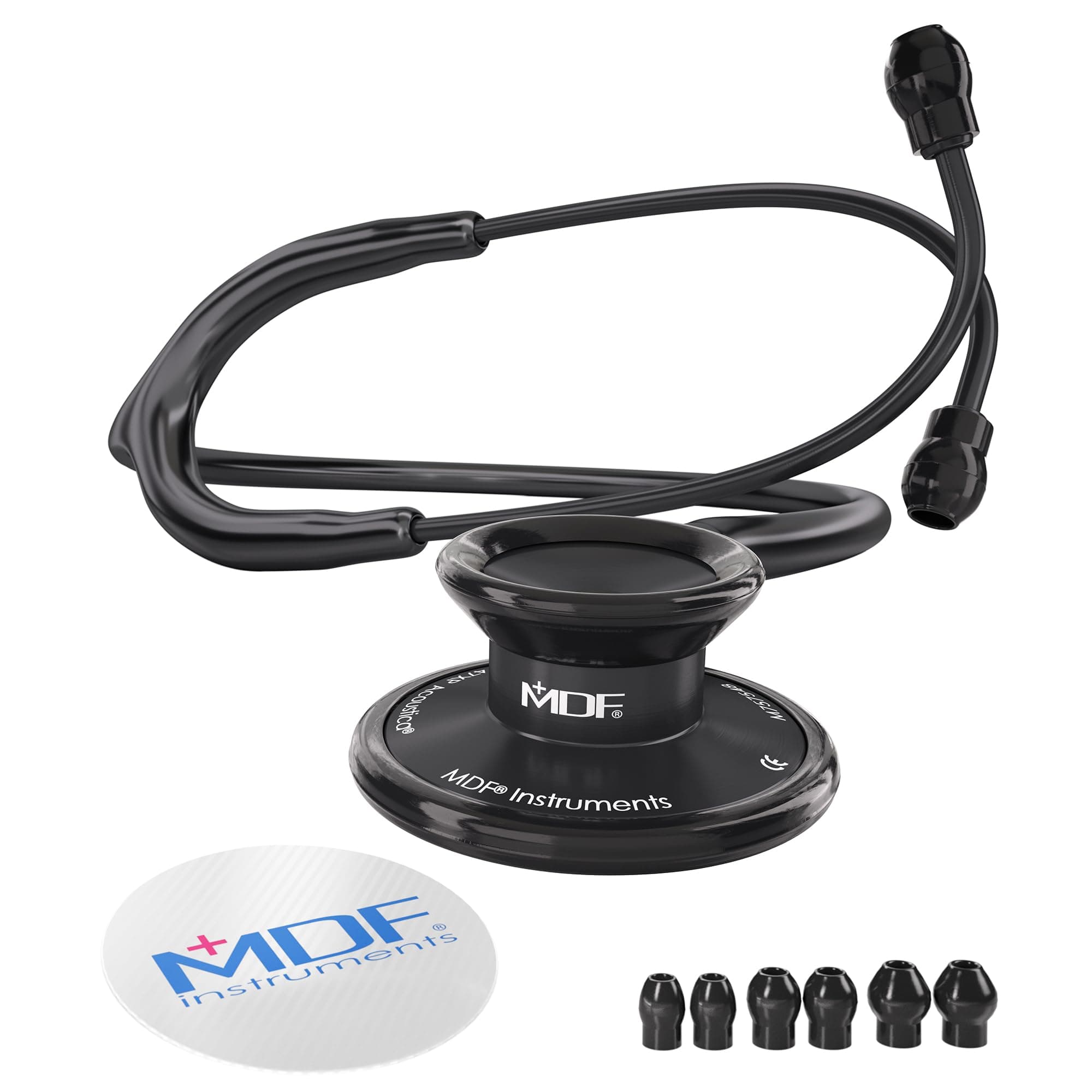 Acoustica Lightweight Stethoscope for Doctors, Nurses, Students, Home Health Use, Dual Head, Black Tube, Black Chestpiece-Headset, MDF747XPBO