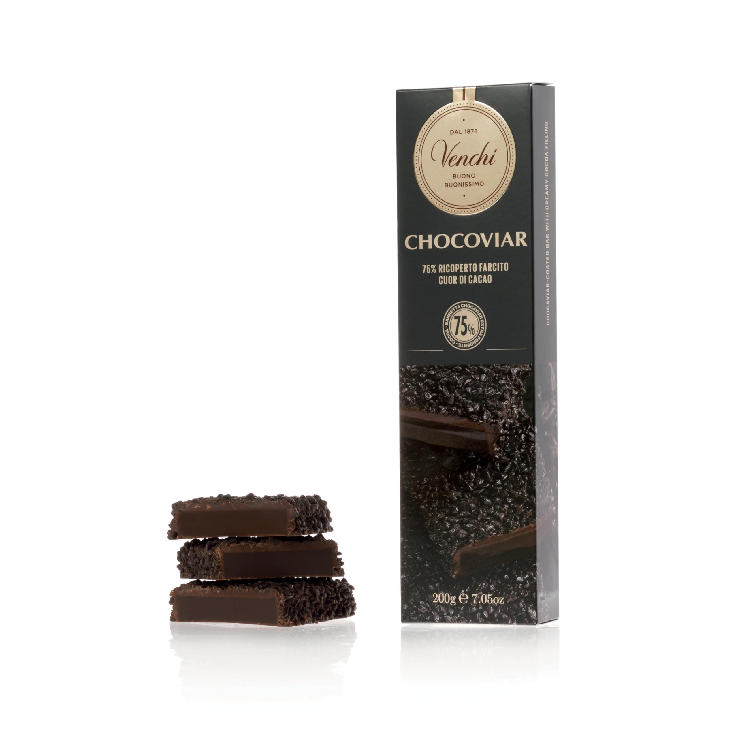 Chocoviar Soft Bar 7.05 oz - Extra Dark chocolate Shell filled with Cuor di Cacao with Chocoviar 75% - Gluten Free - Vegan Friendly