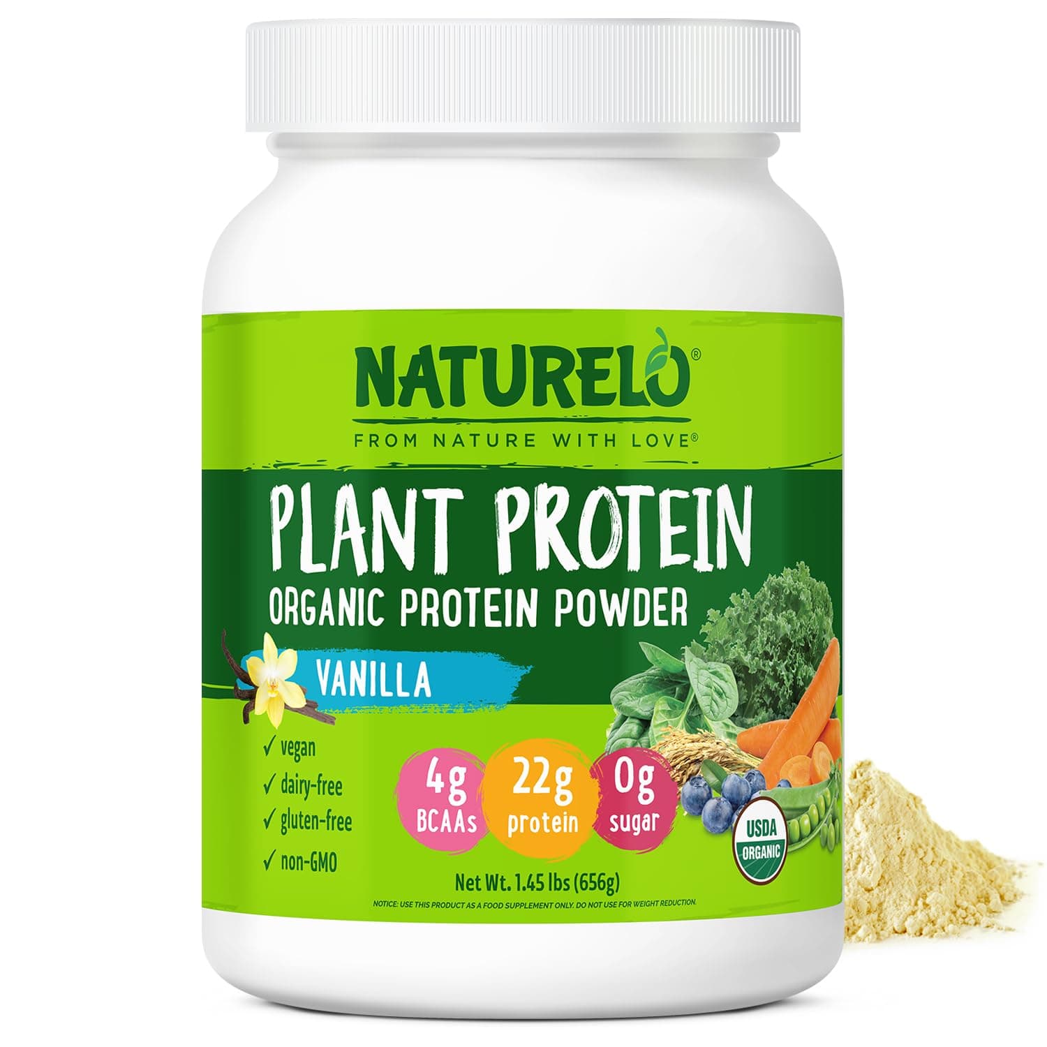 Plant Protein Powder, Vanilla, 22g Protein - Non-GMO, Vegan, No Gluten, Dairy, or Soy - No Artificial Flavors, Synthetic Coloring, Preservatives, or Additives - 20 Servings