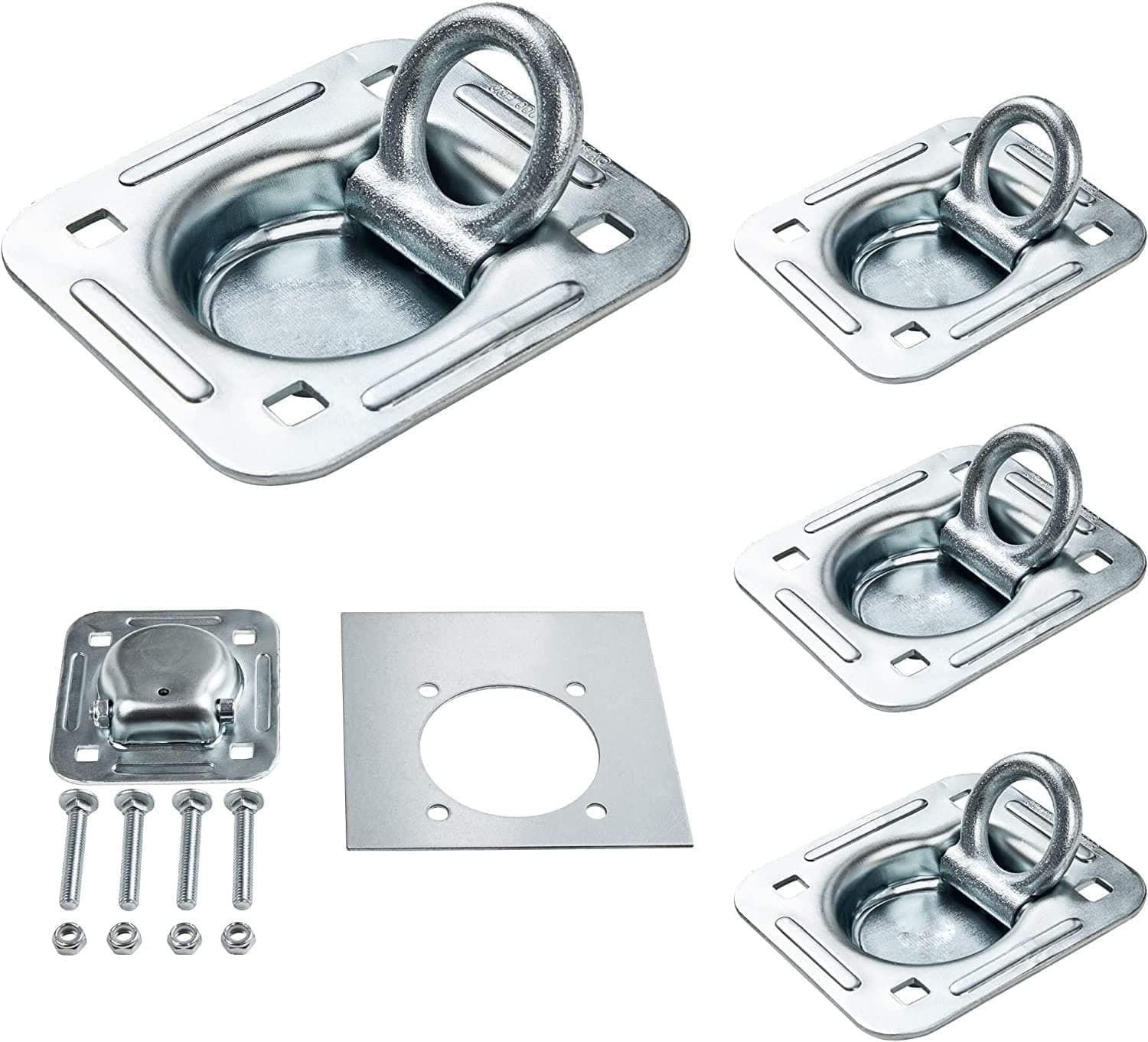 THE WHITE SHOP 4 Pack Recessed D-Ring Tie Down Anchors (6,000 lb. Capacity), Heavy Duty Kit for Trailer or Deliveries