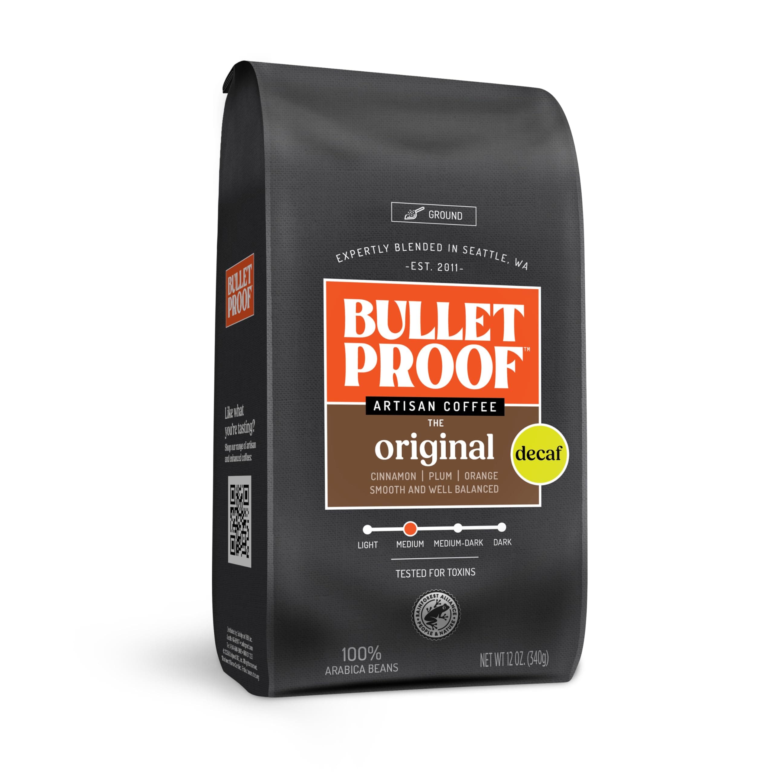 Bulletproof Original Medium Roast Ground Decaf Coffee, 12 Ounces, 100% Arabica Coffee, Clean Coffee Tested for Toxins