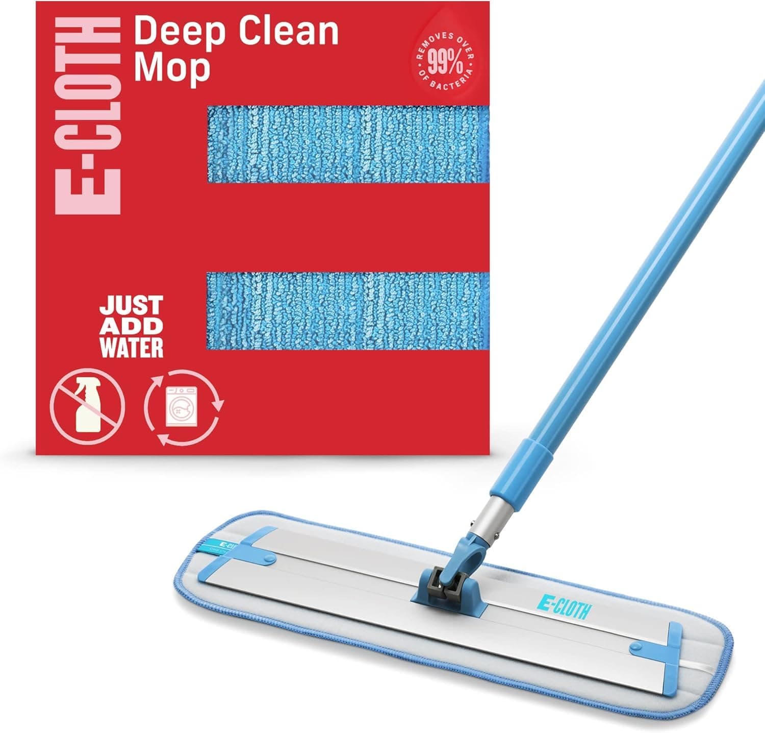 E-Cloth Deep Clean Microfiber Mop - Reusable Mop Pad for Home Cleaning, Hard Floors, Wood, Tile, or Laminate, Machine Washable, Use Wet for Cleaning or Dry for Dusting, No Refills or Spray Needed