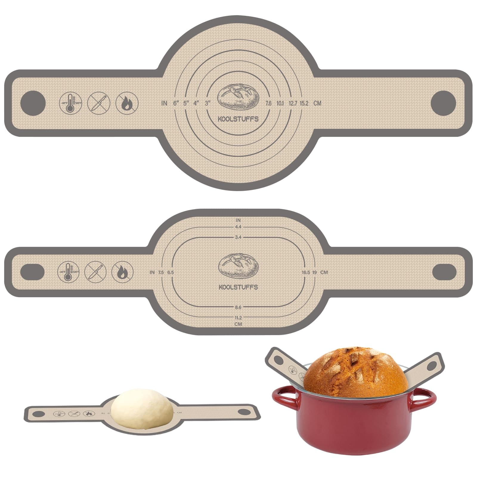 Silicone Bread Sling Oval and Round, 2 PCS Nonstick&Reusable Bread Baking Mats, Easy-To-Clean Dutch Oven Liners, Sourdough Bread Baking Supplies