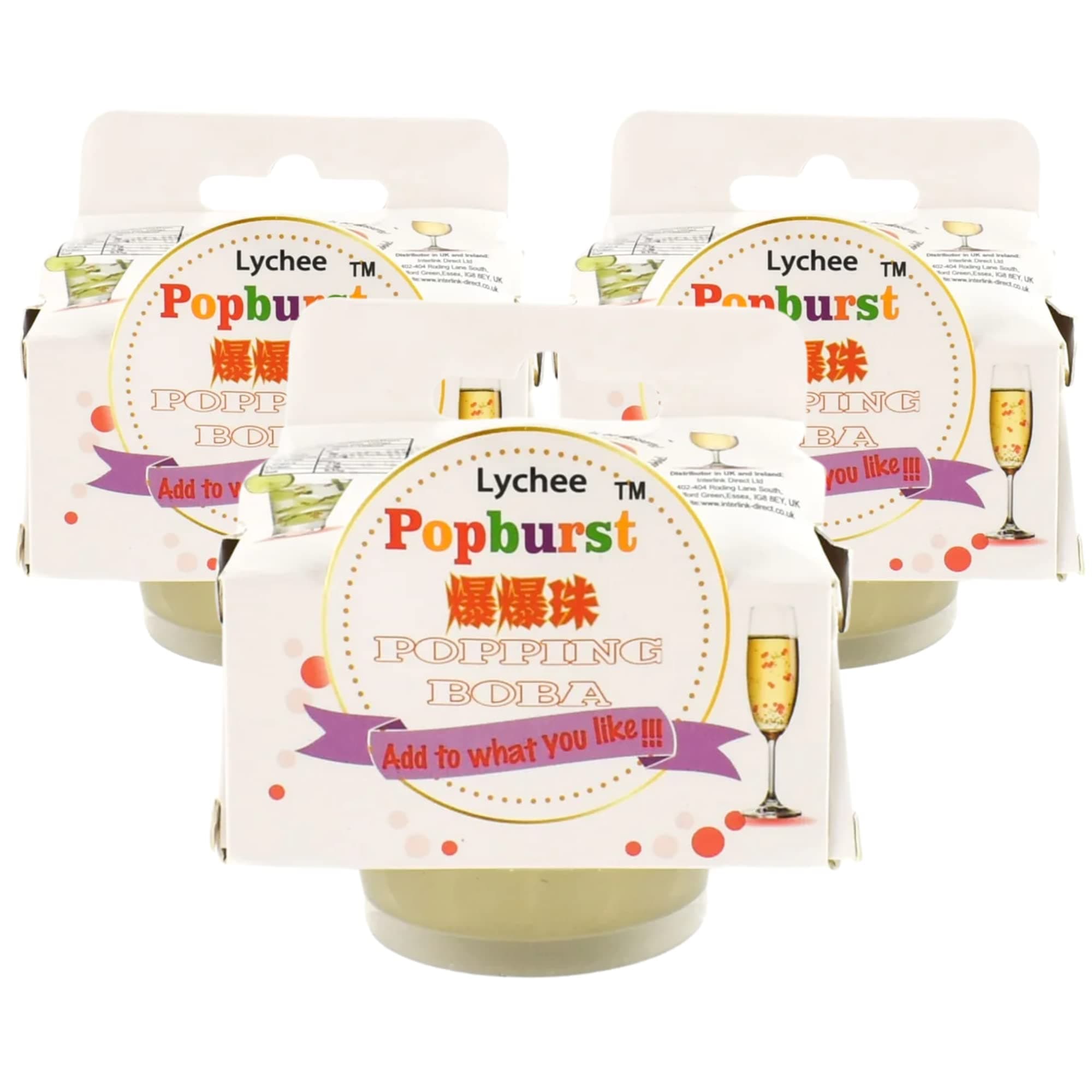 Popping Boba Fruit Flavour Bursting Bubbles 130g | Premium Quality Tapioca Pearls (Lychee (Pack of 3))