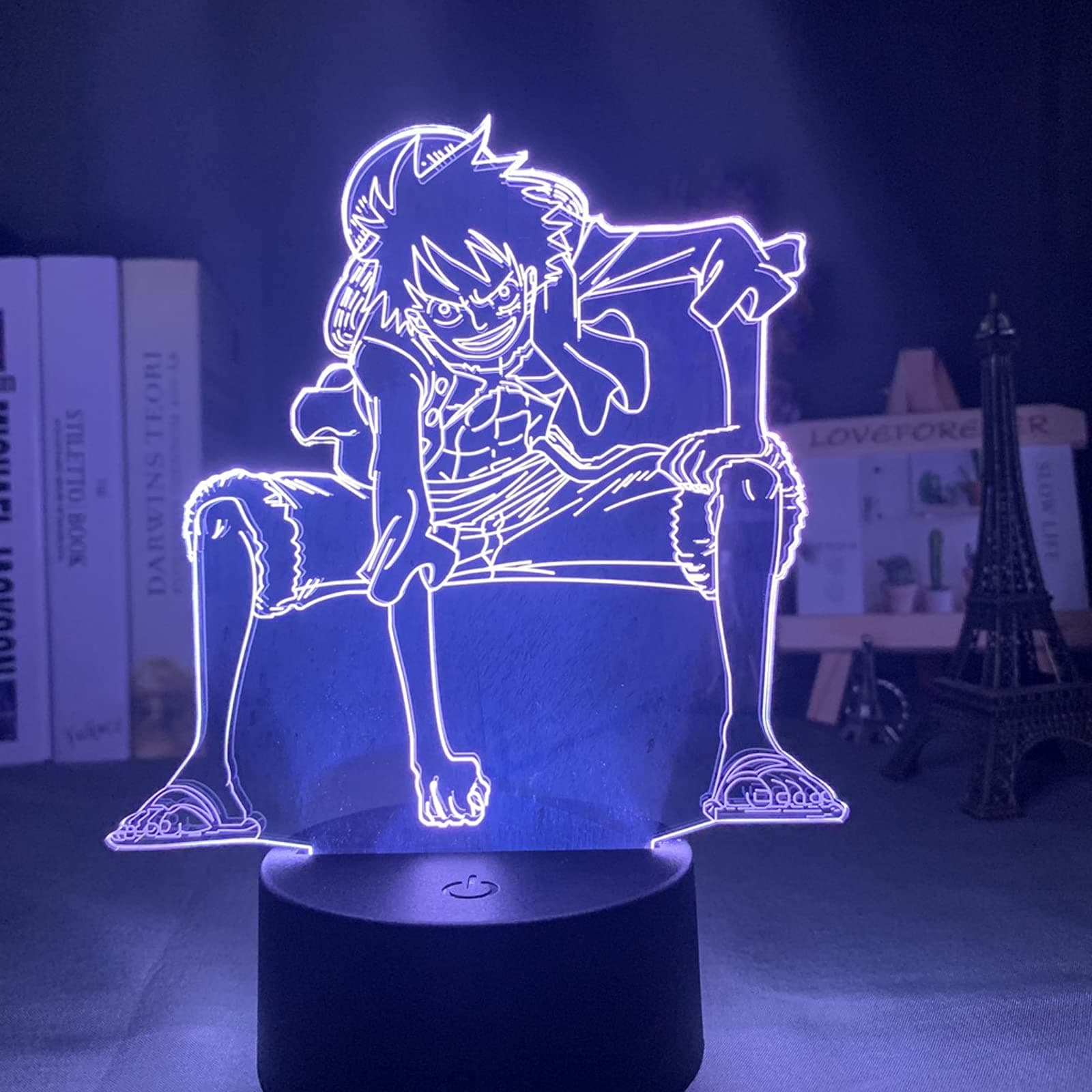 3D Illusion LED Night Light, Japan Anime One Piece Figure Cartoon Table Lamp with Touch Sensor, USB Powered Bedroom Decor Atmosphere Light