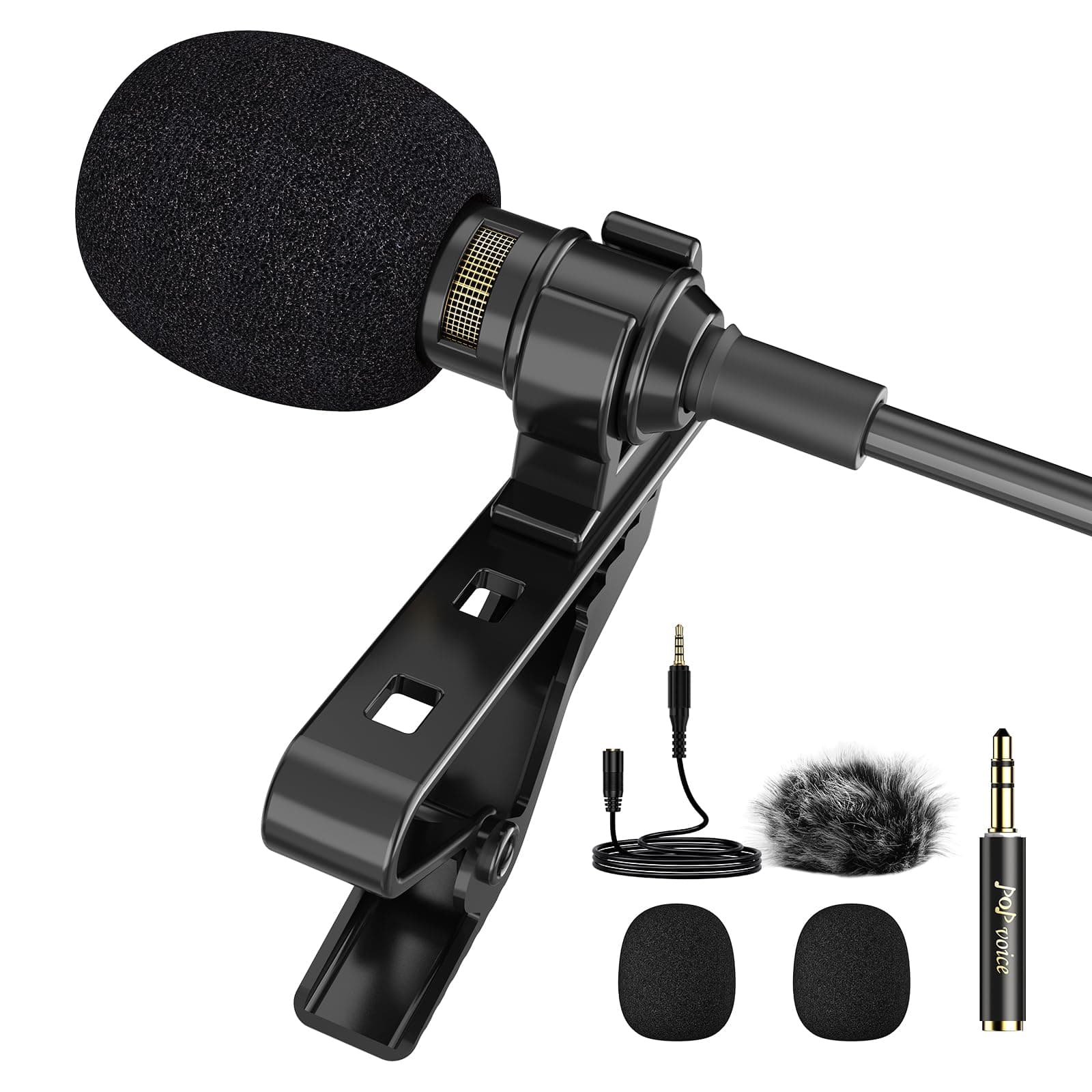 PoP voice Professional Lavalier Lapel Microphone 3.5mm, 14.7FT Compatible with DJI Mic/Rode Wireless GO Transmitters for Smartphone Camera,Mini Mic for YouTube,Interview,Video,Broadcast