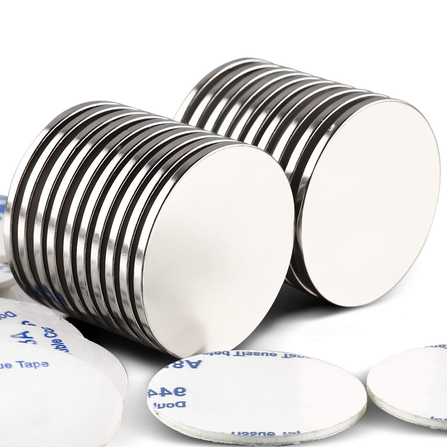 Strong Neodymium Disc Magnets with Double-Sided Adhesive, Powerful, Permanent, Rare Earth Magnets. Fridge, DIY, Building, Scientific, Craft, and Office Magnets, 1.26"D x 0.08"H - Pack of 20