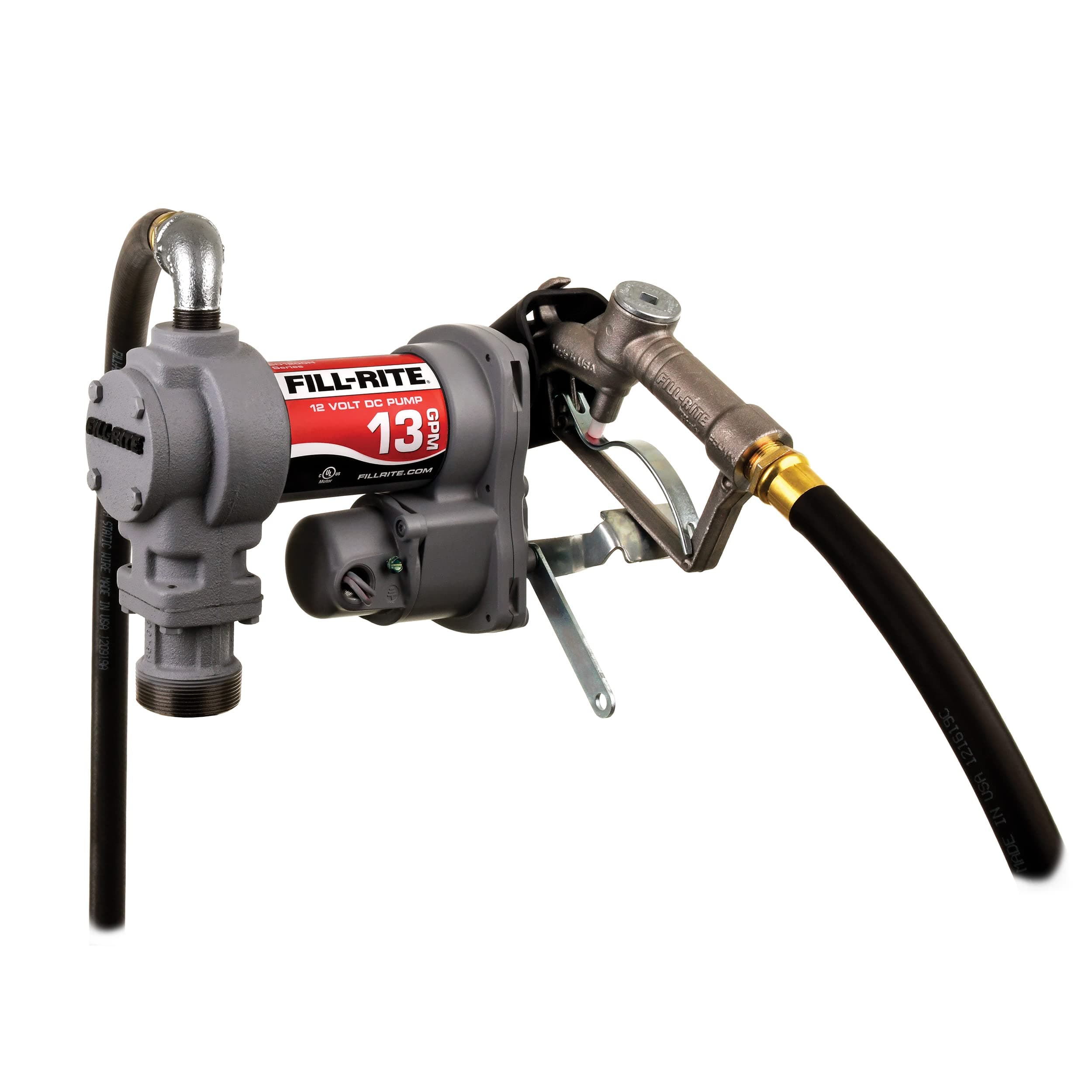 Fill-Rite SD1202G 12V DC Fuel Transfer Pump With Explosion-Proof UL/cUL Listed 1/4 HP Motor And 10 Ft. Static Wire Hose And Manual Nozzle With Suction Pipe