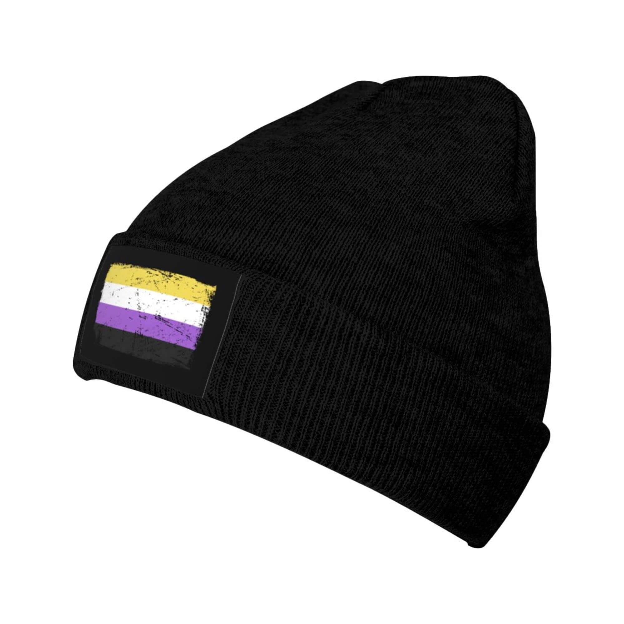 Non Binary Pride Flag Cuffed Beanie for Men Women Knit Skull Cap Winter Beanie Hat
