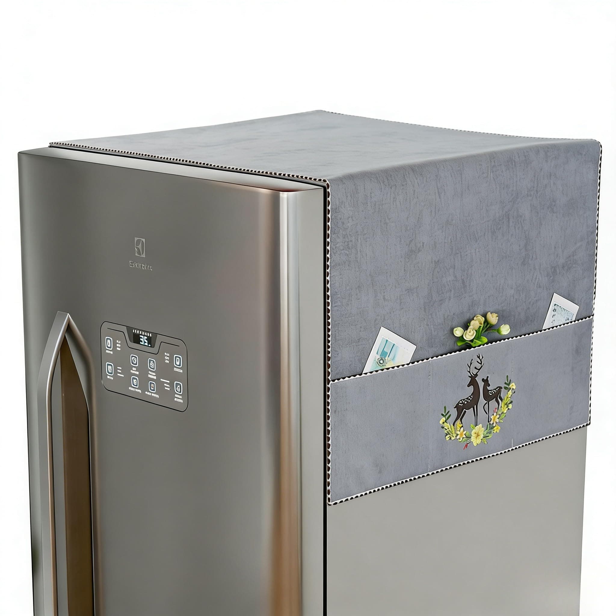 HASTHIP® Fridge Cover Top, Fashion Print Durable Chenille Plush Dust Fridge Cover with Utility Pockets, 21.6 x 55 inches