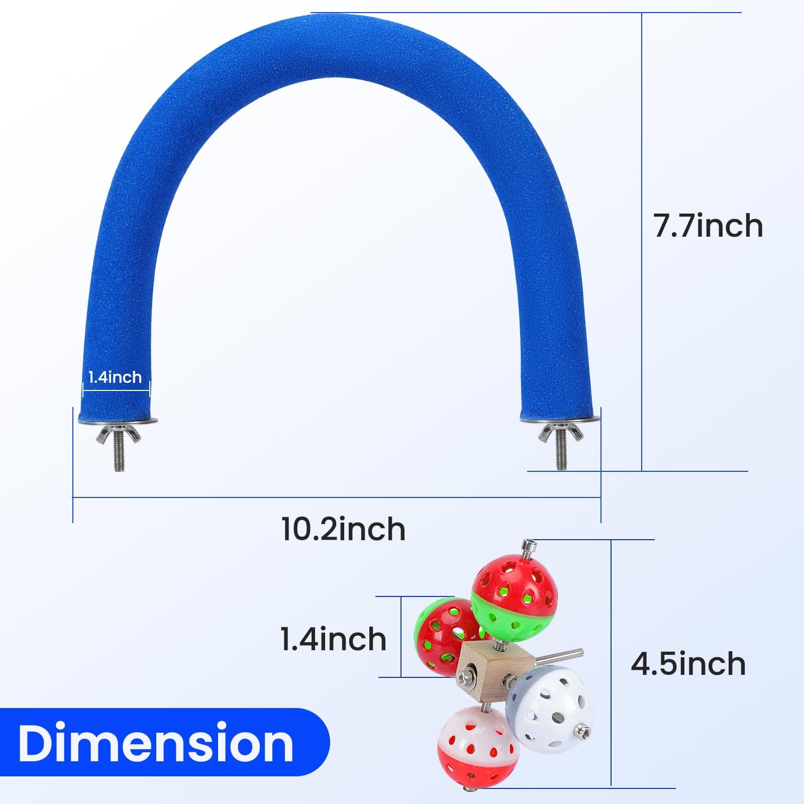 Parrot Rotating Perch Stand with Bell Balls, U Shape Quartz Sands Bird Stick Paw Grinding Rough-surfaced Large Bird Perches for Parakeets,Macaw,Parrots Cages Toy (Blue Rotate)